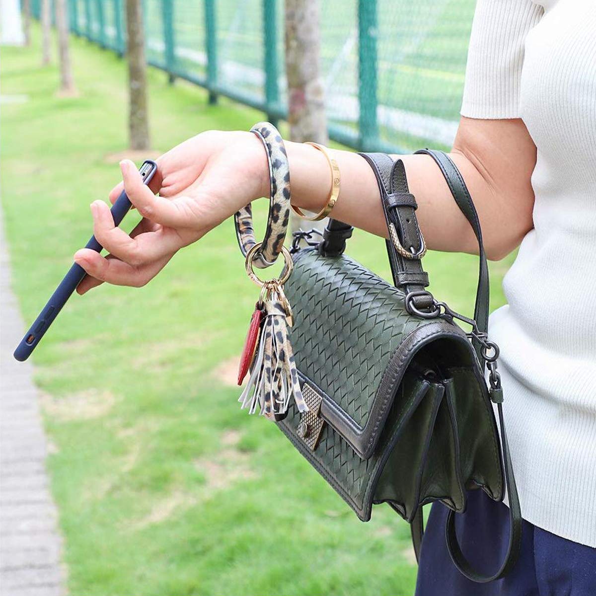 Stylish PU Leather Wristlet Keychain Bracelet - Large Circle Key Ring Holder with Tassel for Women | Perfect for Key Organization, Handbag Accessory & Fashion Jewelry