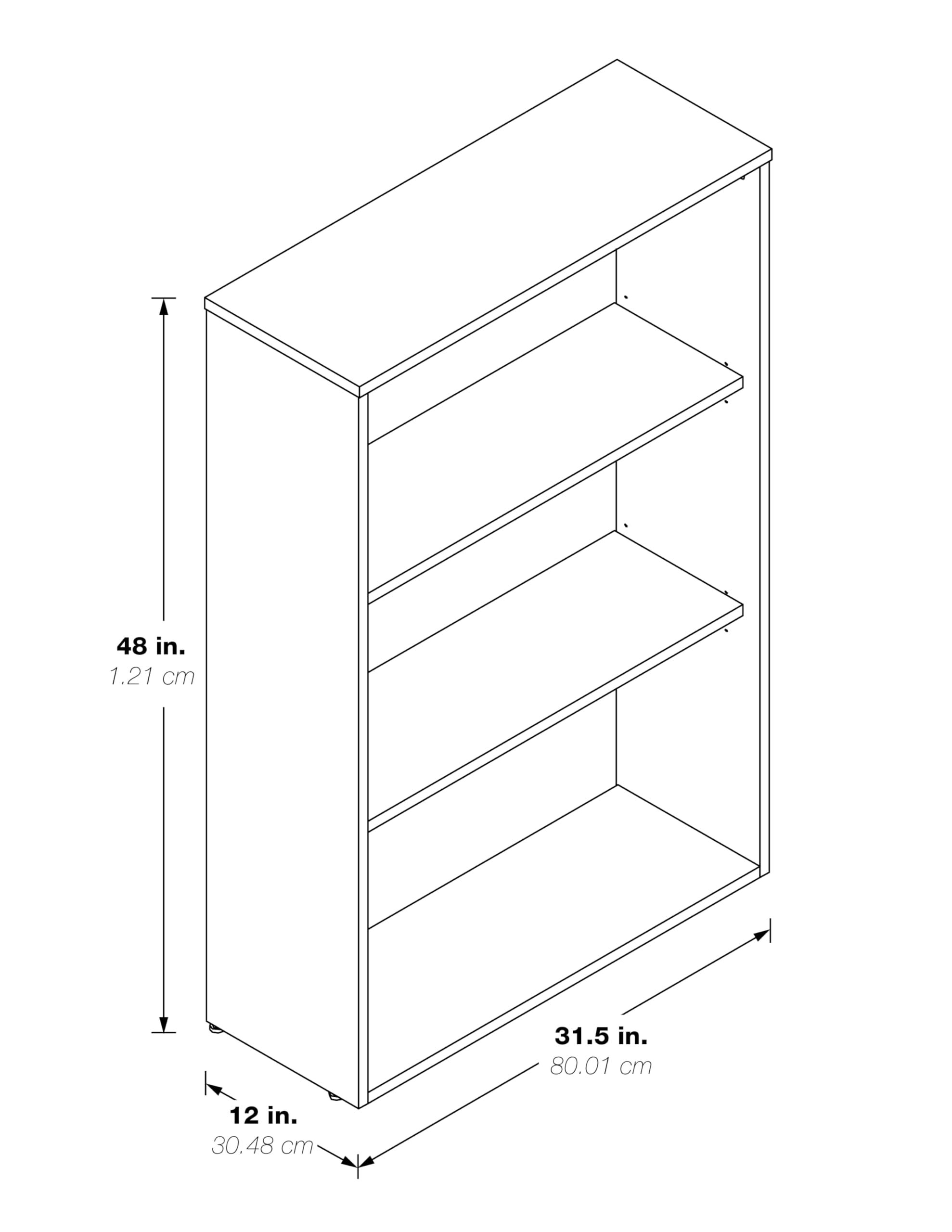 OSP Designs Prado 48-Inch Black 3-Shelf Bookcase with 3/4-Inch Thick Shelves & 2 Adjustable Shelves - Perfect for Home Office, Living Room & Bedroom Storage