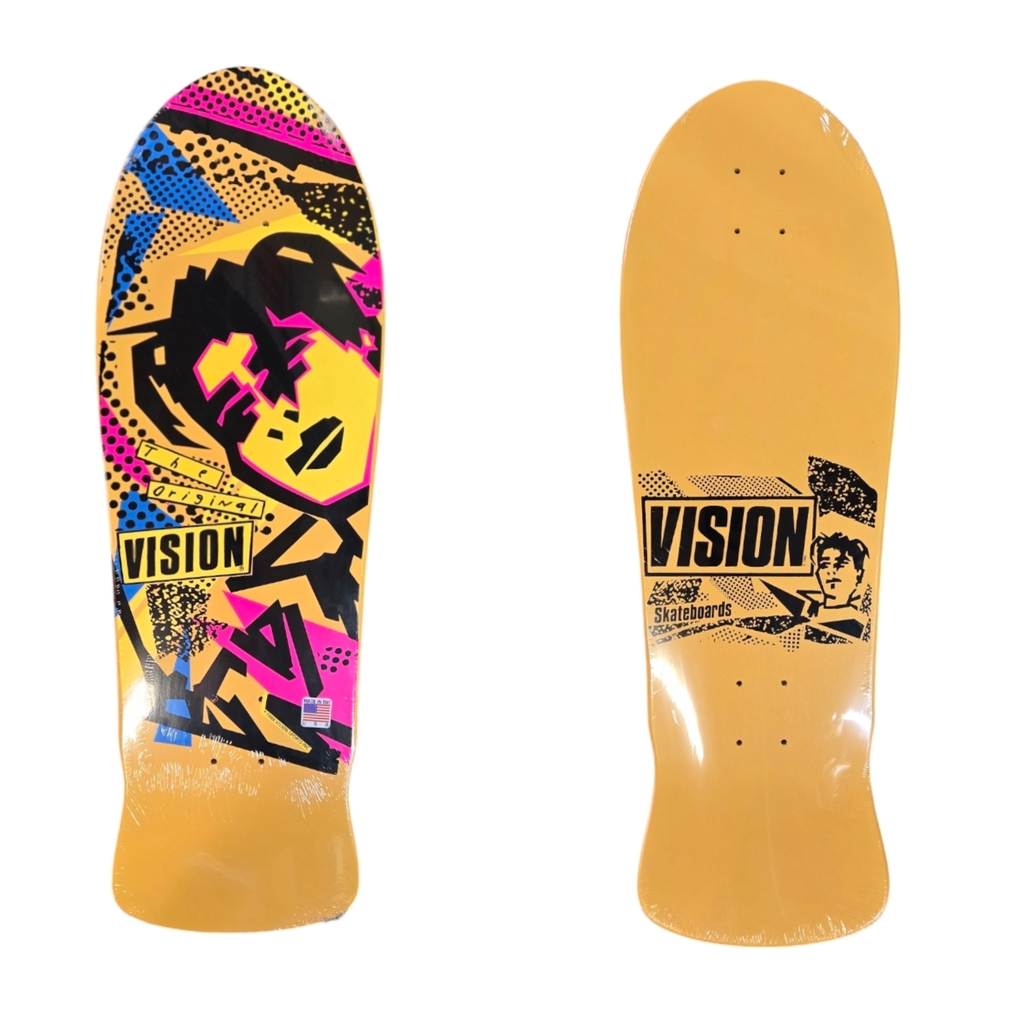 VISION GONZ Reissue Skateboard Deck - Yellow with Black Hair, Pink Eyes & Yellow Face | Classic Retro Skateboard for Street & Park Riding | Perfect for Skaters & Collectors