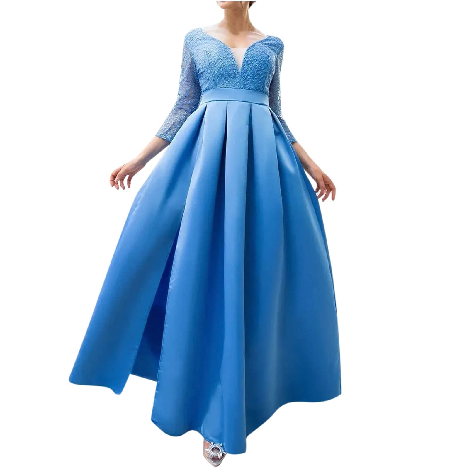 Sexy V-Neck Sequins Maxi Dress for Women - Elegant Cocktail Party & Wedding Guest Dress with High Slit & Half Sleeves | Perfect for Evening Gala, Prom Night & Special Occasions