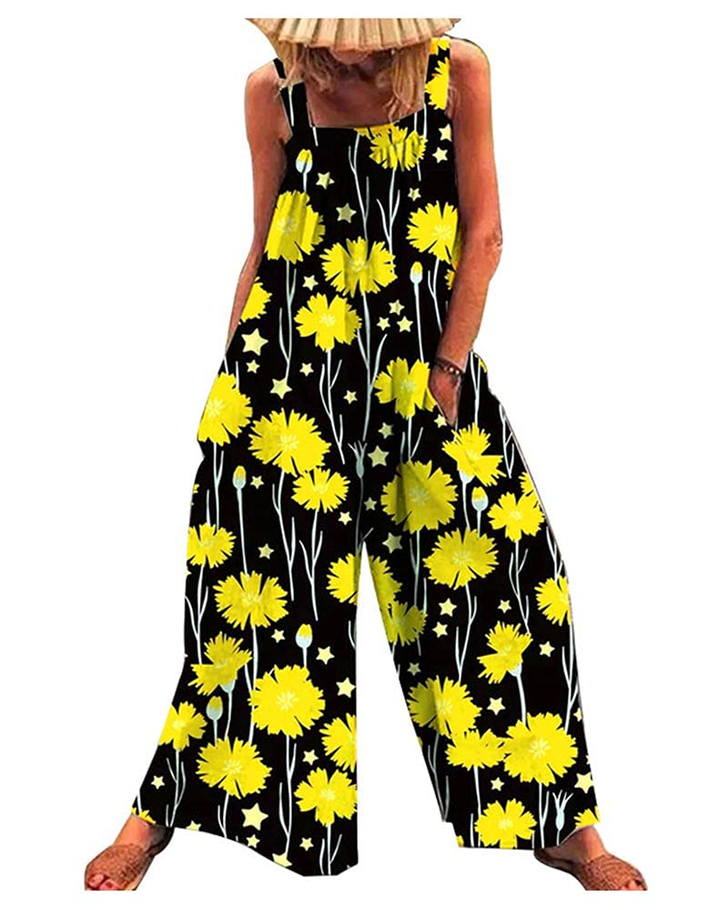 LifeShe Women's Floral Print Jumpsuit Romper - High Waist Loose Fit Overalls with Wide Leg Pants | Casual Summer Outfit, Beach Wear & Vacation Style