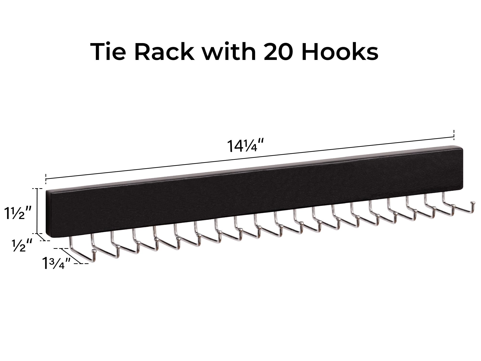 StorageWorks 2-Pack Wooden Tie Rack with 20 Hooks - Wall Mounted Organizer for Neckties, Belts, Hats & Accessories - Space Saving Closet Storage Solution for Home & Office (Black)