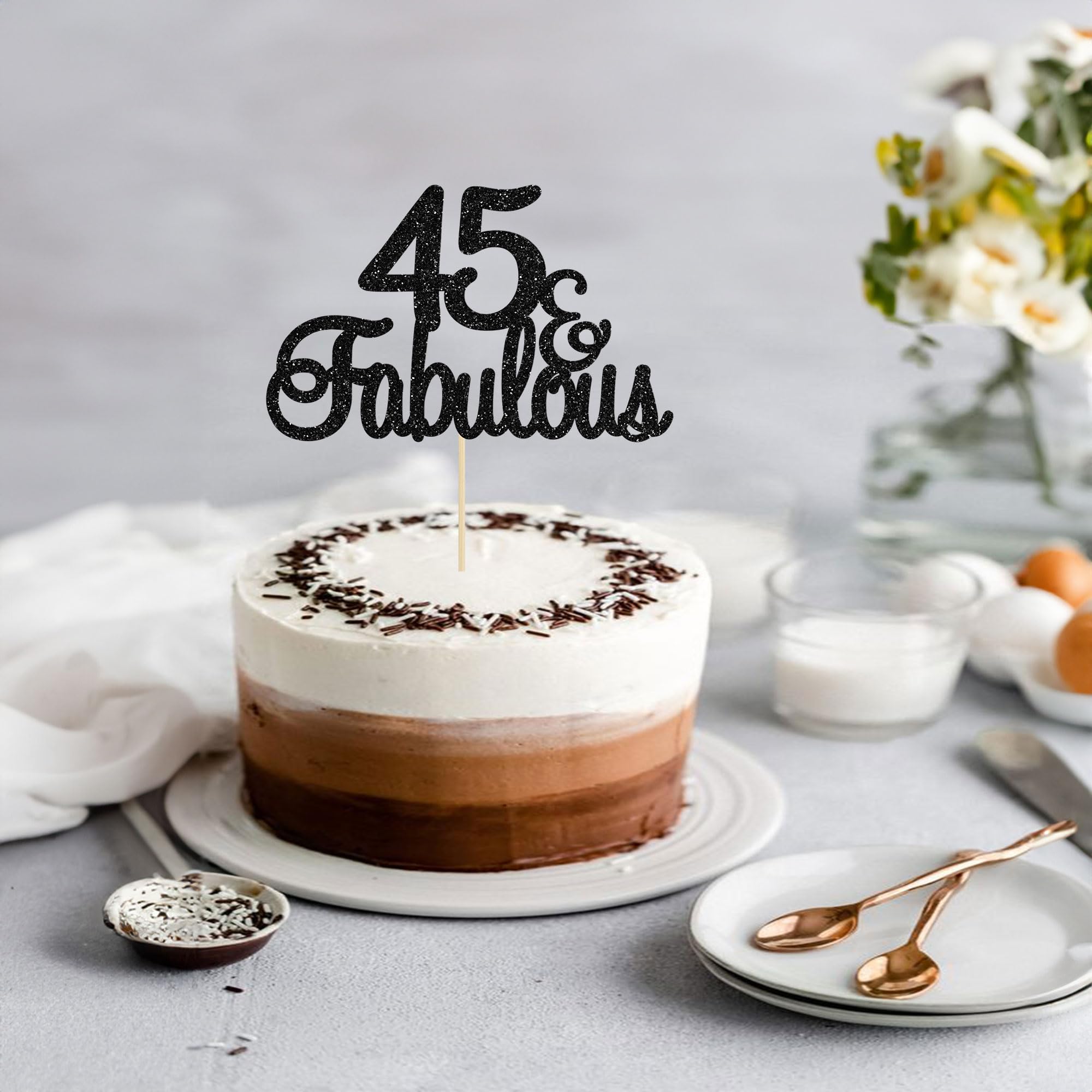 45 & Fabulous Cake Topper - Black Birthday Decor for 45th Anniversary Party | Perfect for 45th Birthday Cakes, Cheers Celebrations & Milestone Decorations