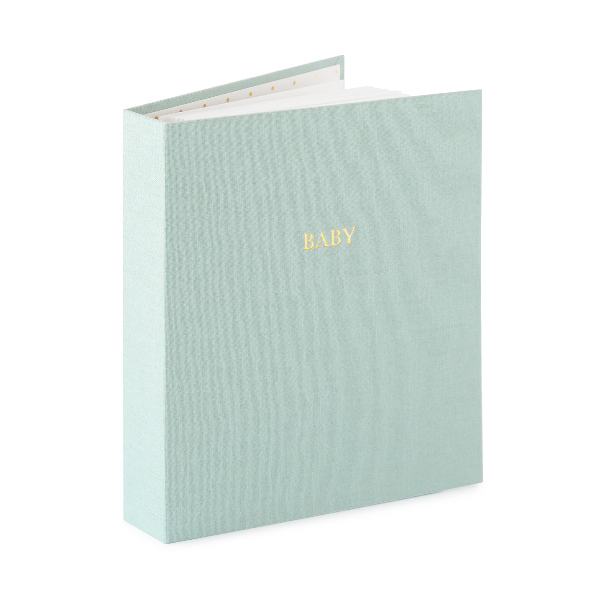 Premium Sugar Paper Baby Keepsake Book - Gender Neutral Memory Journal for Pregnancy to First Year Milestones | Cloth Hardcover with Pocket Storage | Perfect Baby Shower Gift & New Parent Present | Mist Green Cover | Ideal for Recording First Smiles, Steps & Special Moments