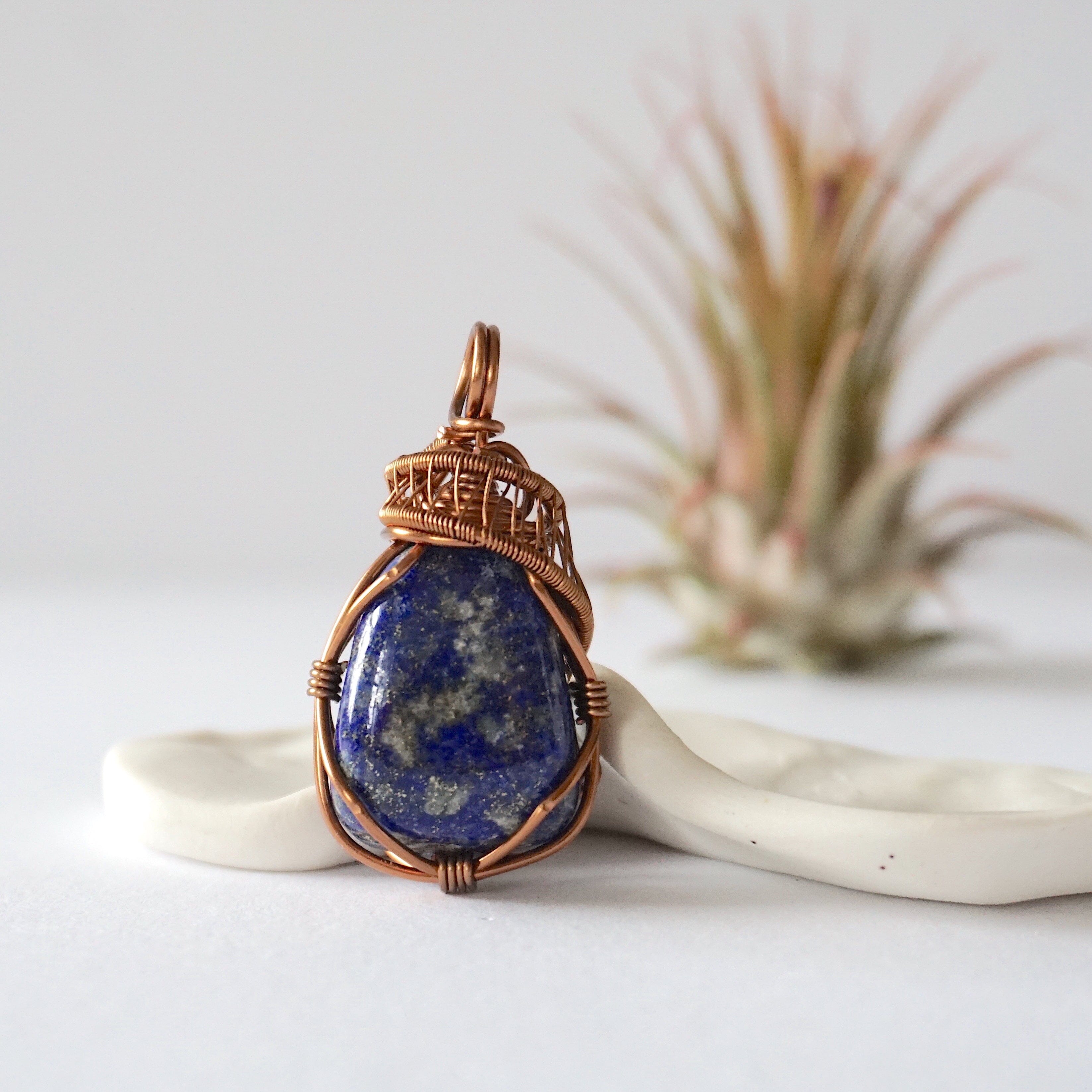 Lapis Lazuli Crystal Necklace - Handmade Antique Bronze Wire Wrapped Pendant for Women | Spiritual Healing Jewelry, Meditation Accessory & Boho Fashion Statement