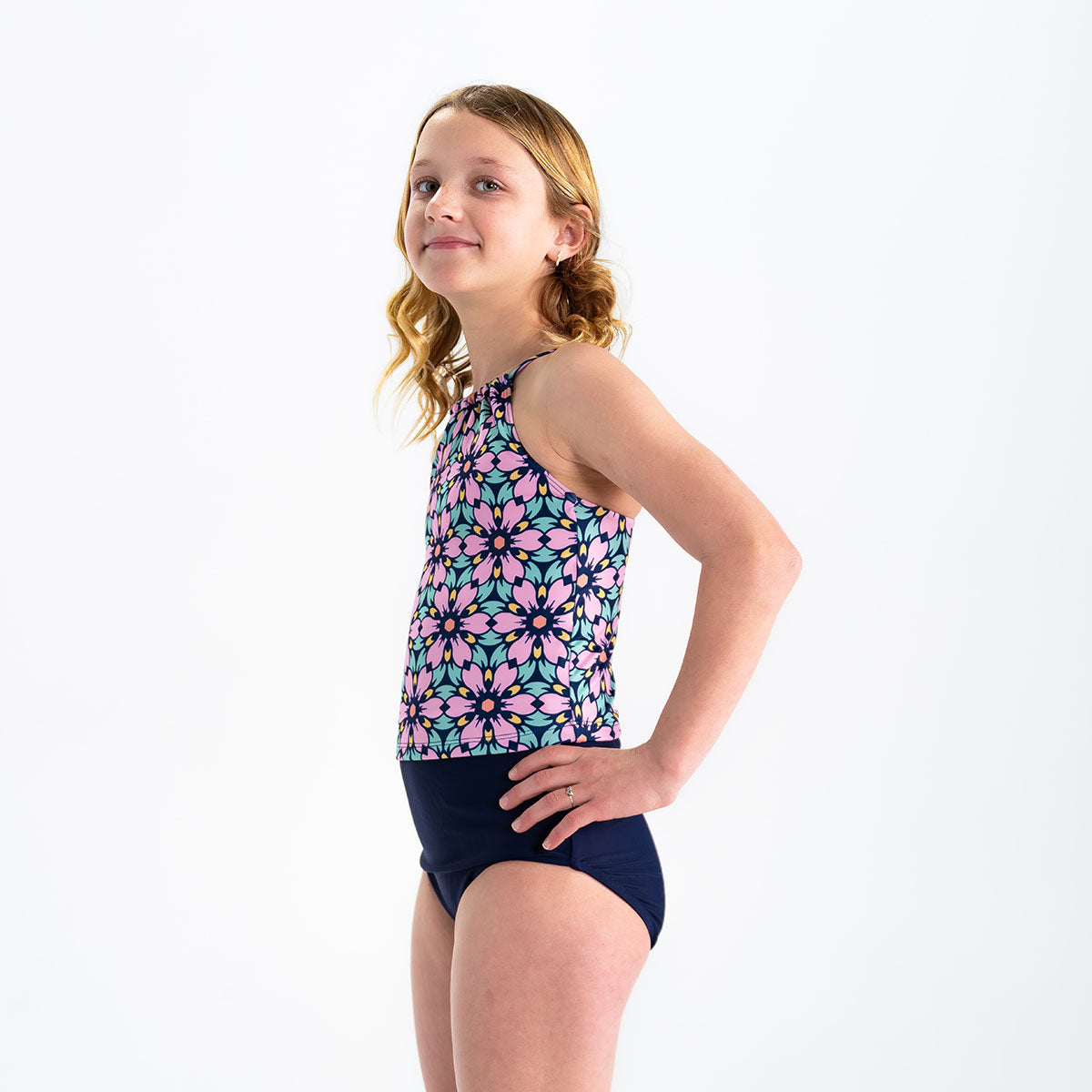 Girls High Neck Crop Tankini Top - Stylish Swimwear for Beach, Pool & Summer Activities