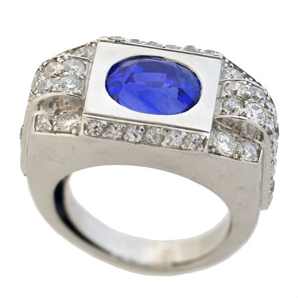 Exquisite Late Art Deco French Platinum Ring with 4.30ct Natural Ceylon Sapphire & Diamonds | Vintage Jewelry for Weddings, Anniversaries & Special Occasions