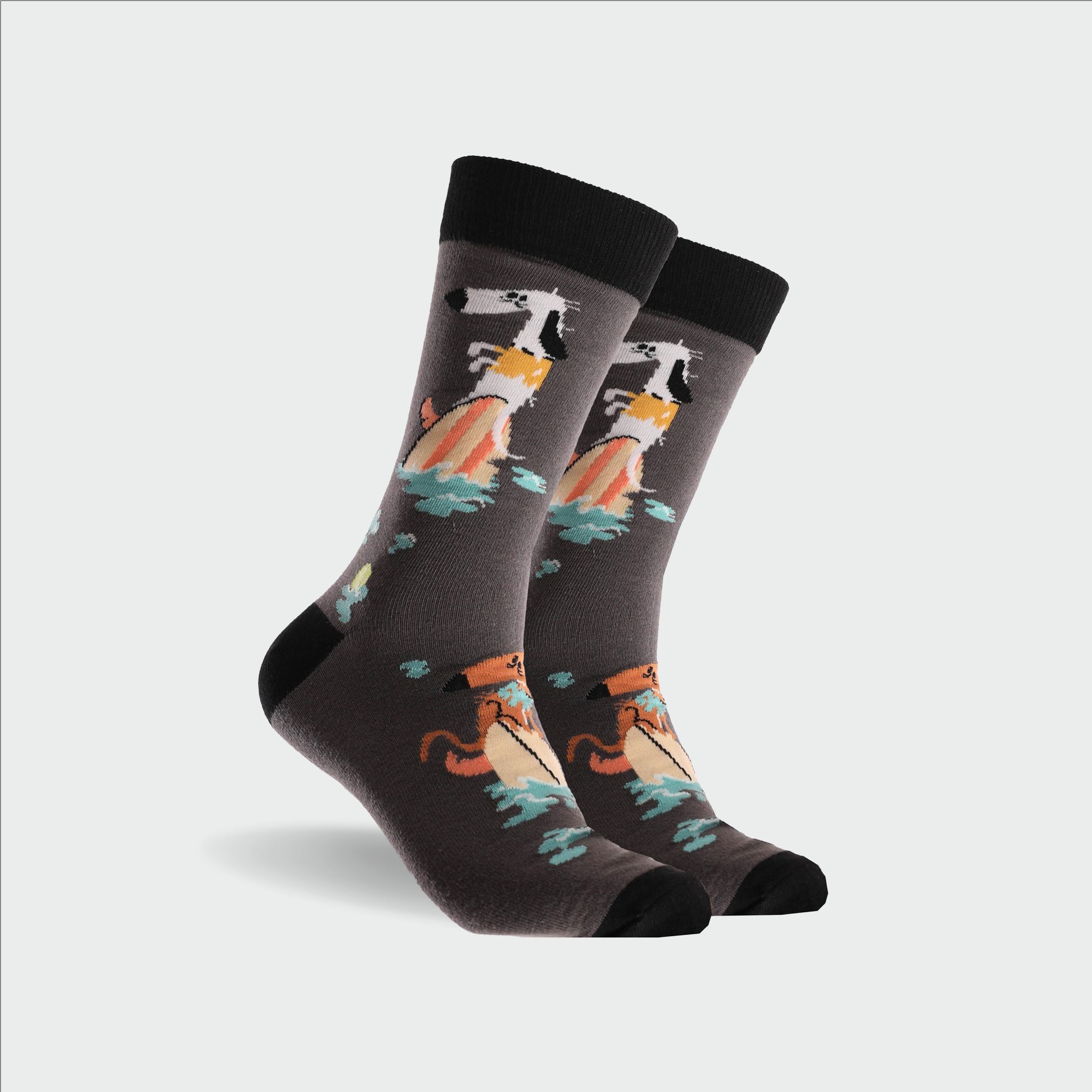 Men's Hounding Waves Cotton Crew Socks - Soft & Breathable Ankle Socks for Everyday Wear - Charcoal Grey (3-Pack) - Perfect for Work, Gym & Casual Outfits