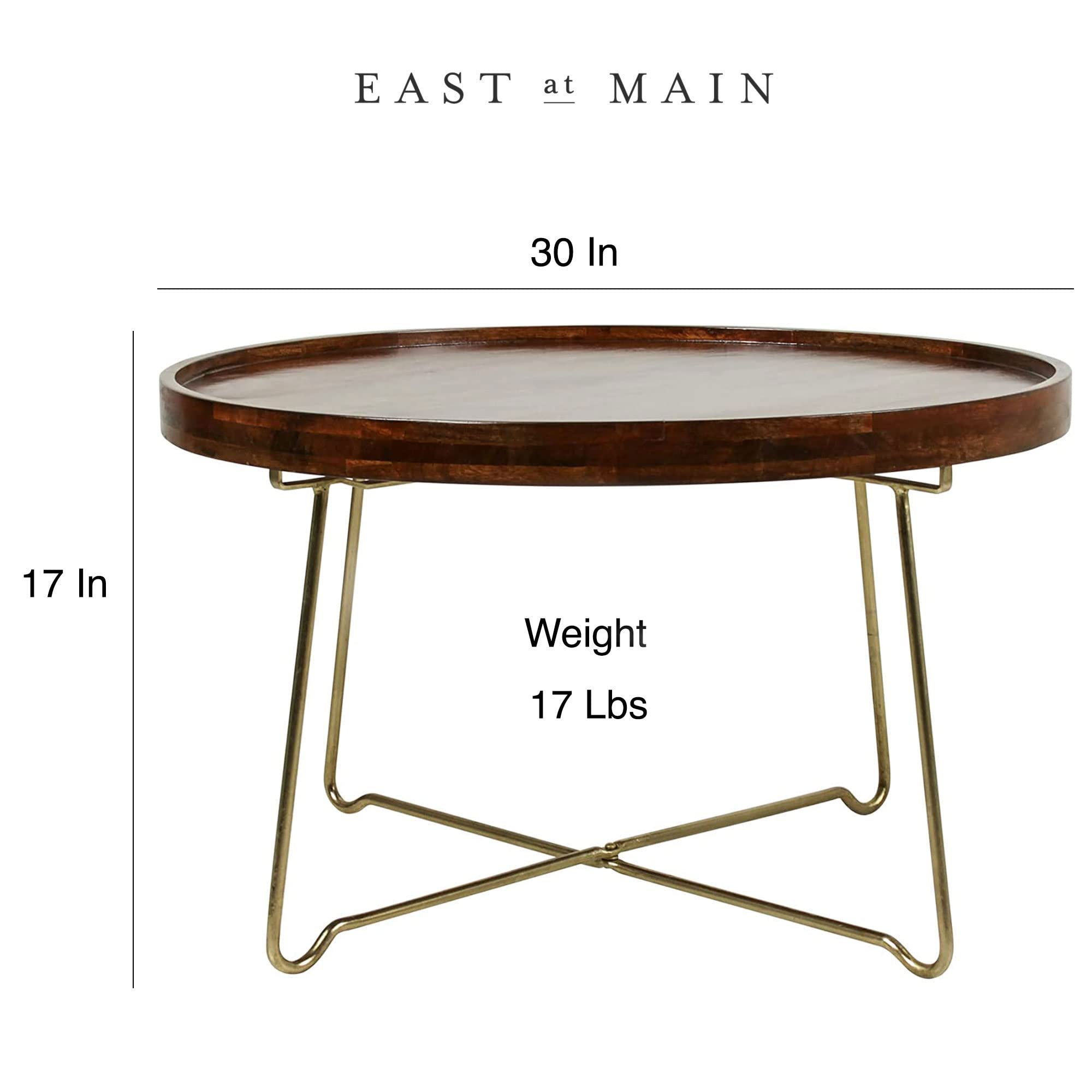 East at Main Aria Solid Mango Wood Tray Top Coffee Table - Rustic Modern Living Room Furniture for Home Decor & Entertaining