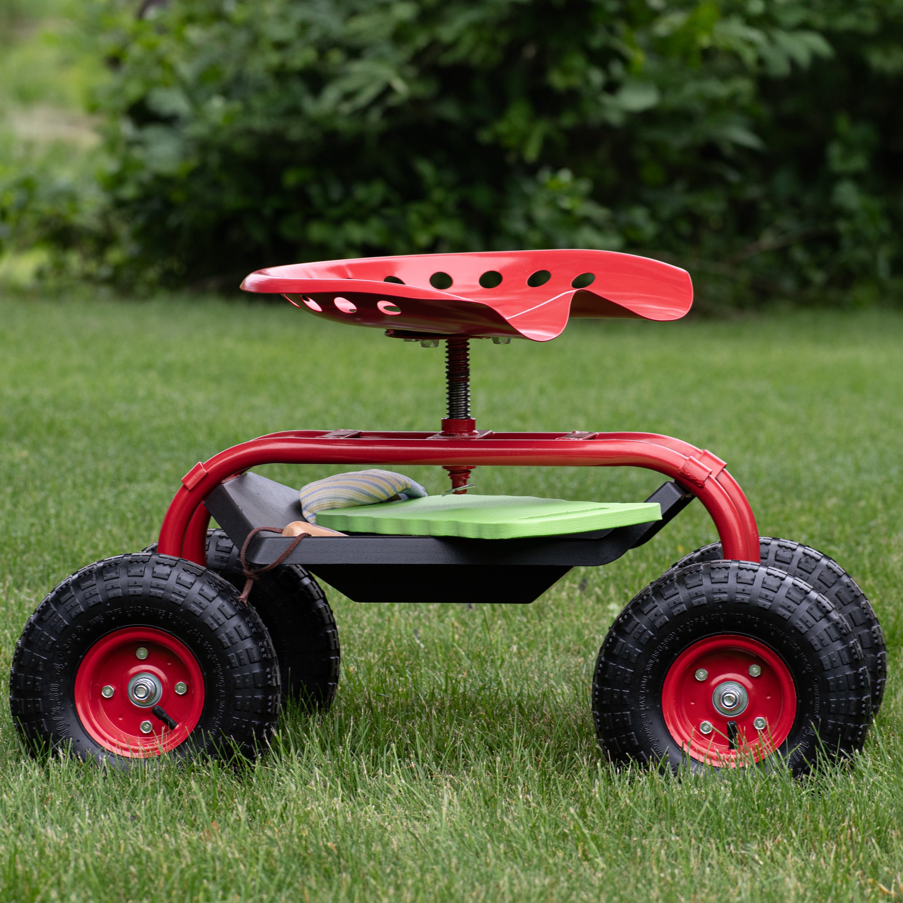 Sunnydaze Rolling Garden Cart with 360 Degree Swivel Seat & Tray - Heavy Duty Utility Wagon for Outdoor Gardening, Yard Work, and Patio Use