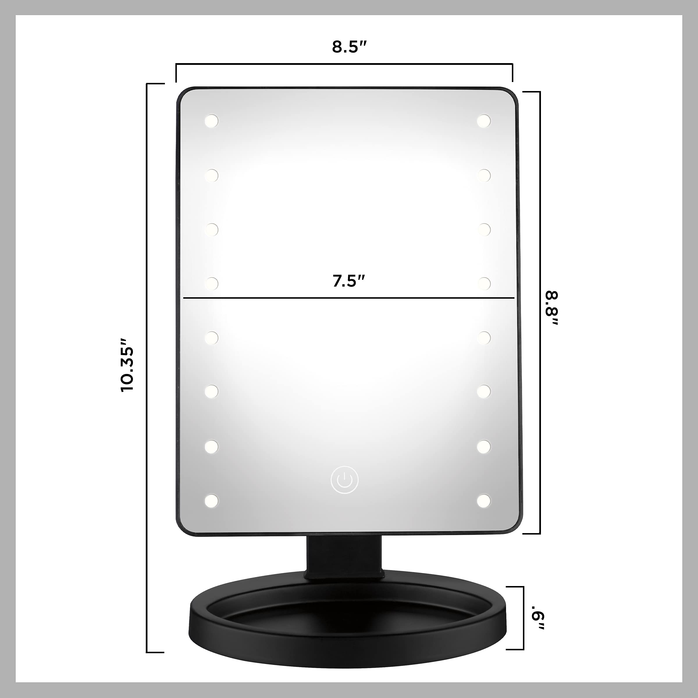 Conair Lighted Makeup Mirror with LED Lights & Storage Base - Battery Operated Black Vanity Mirror for Bedroom, Bathroom & Dressing Room