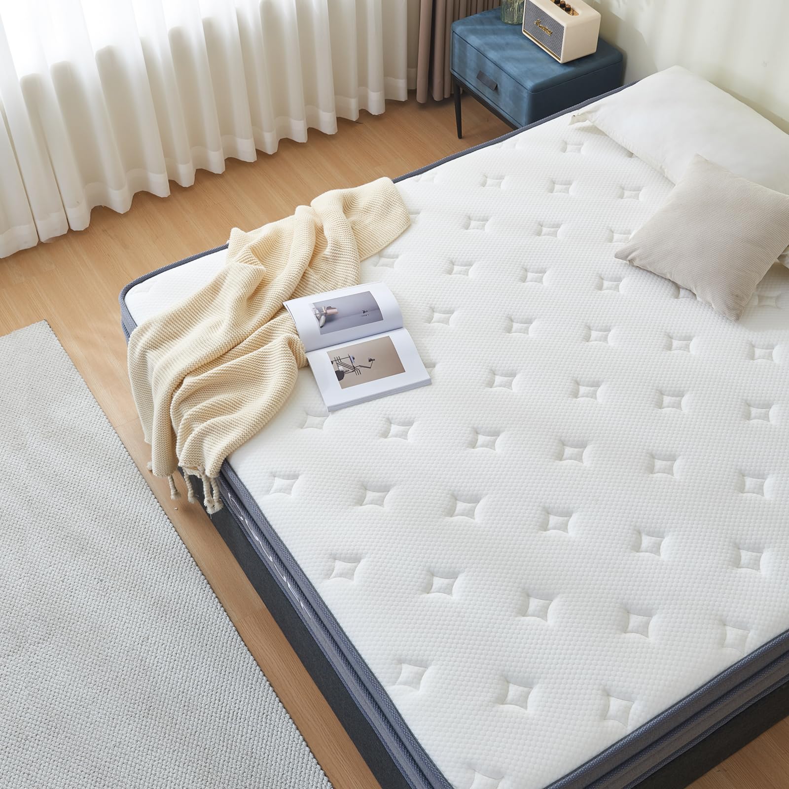 12 Inch Queen Size Hybrid Mattress in a Box - Independent Pocket Springs, Medium Firm Support, Pressure Relief & CertiPUR-US Certified - Perfect for Side Sleepers & Couples, Bedroom Upgrade with Cooling Comfort