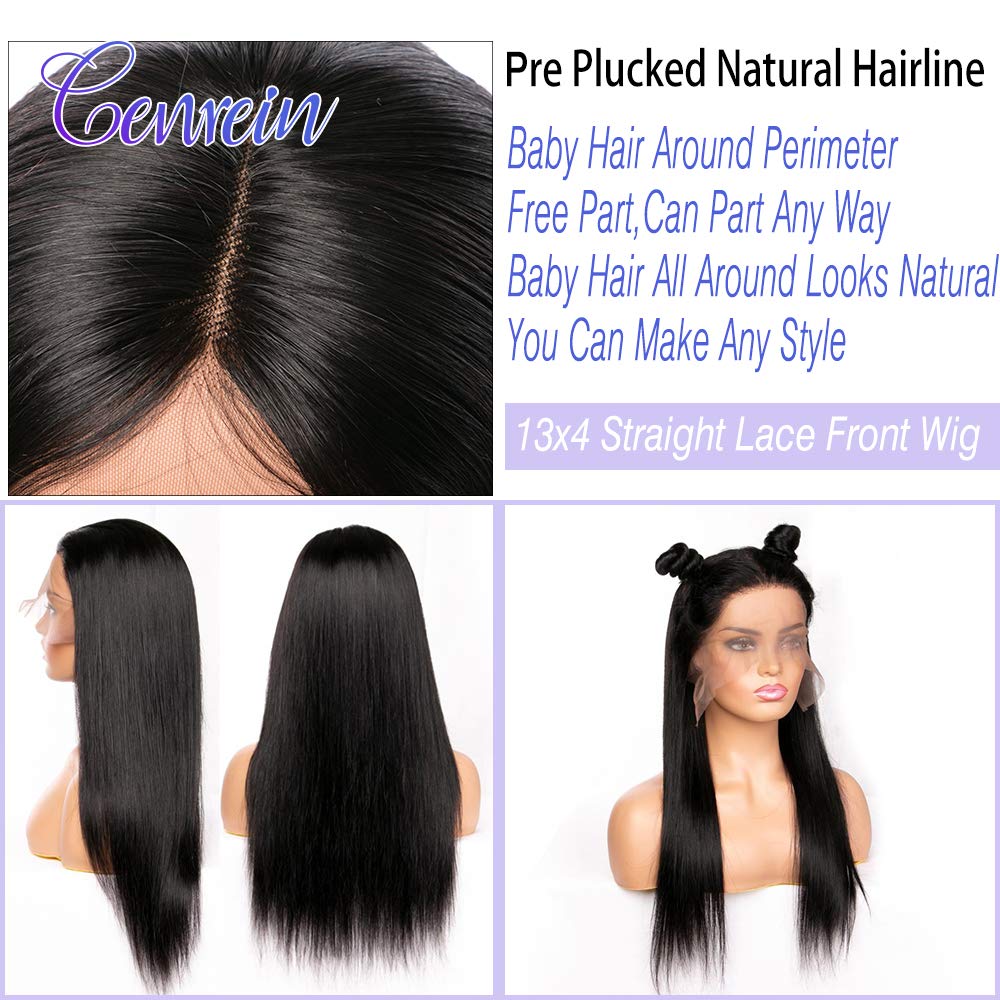 150% Density Pre Plucked Peruvian Straight Human Hair Lace Front Wig 16 Inch - Natural Black Color with Baby Hair & 13x4 Lace Frontal for African American Women | Perfect for Daily Wear, Special Occasions & Protective Styling