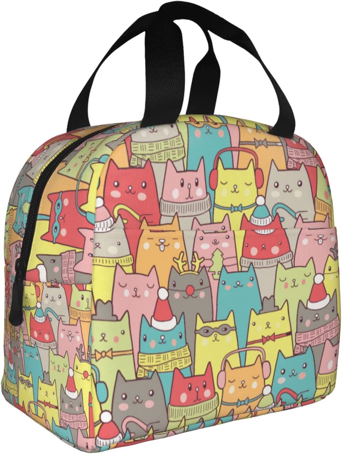 Giwawa Cute Cat Lunch Warmer Bag - Portable Reusable Insulated Lunch Box with Zipper & Front Pocket, Cat Head Design for Women, Men & Kids - Perfect for Picnics, School, Office & Outdoor Activities