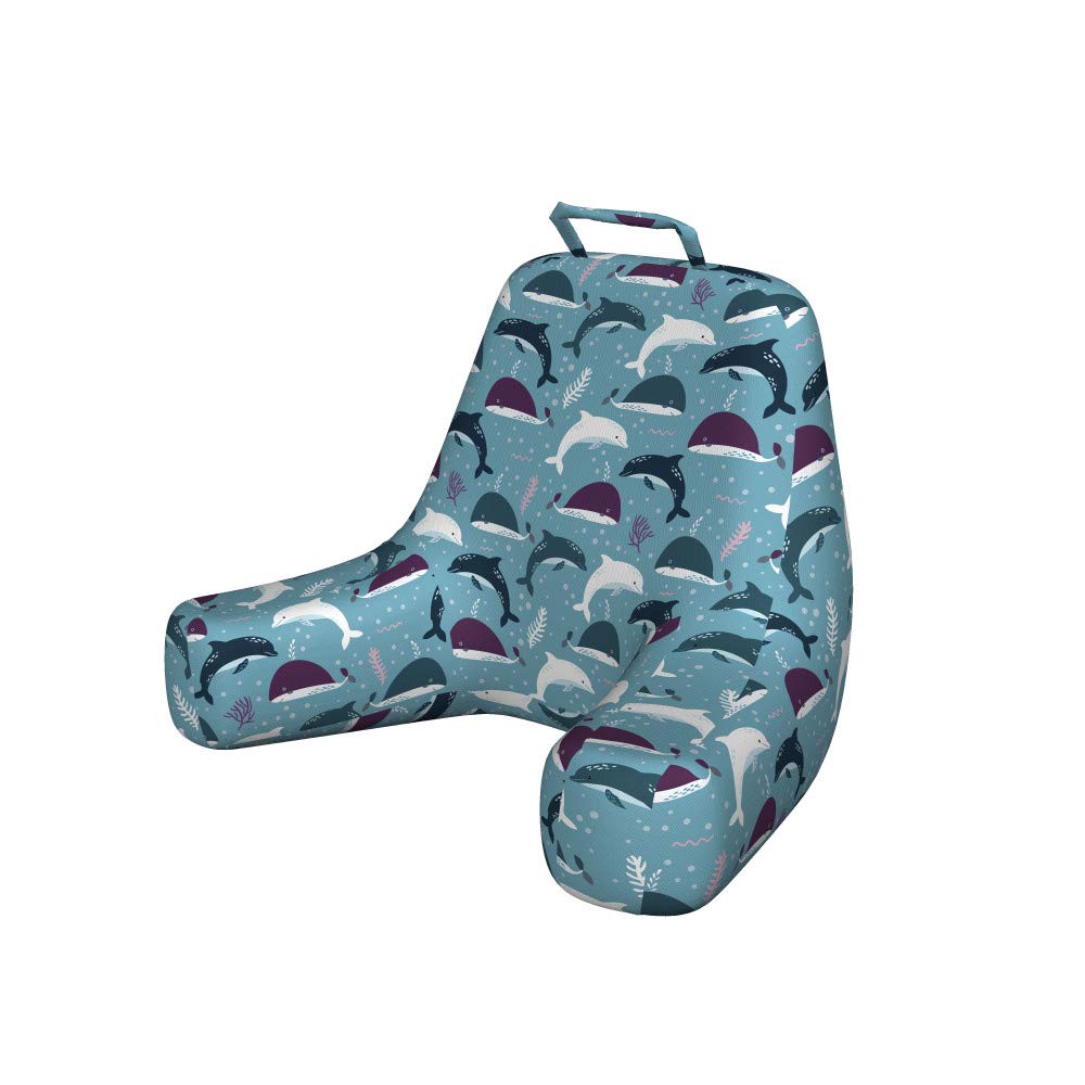 Ambesonne Nautical Reading Pillow Cover - XL Soft Fabric Printed with Cartoon Sea Life, Whales, Dolphins, Bubbles & Corals - Unstuffed Bed Rest Case in Sea Blue Multicolor - Perfect for Reading, Lounging & Home Decor