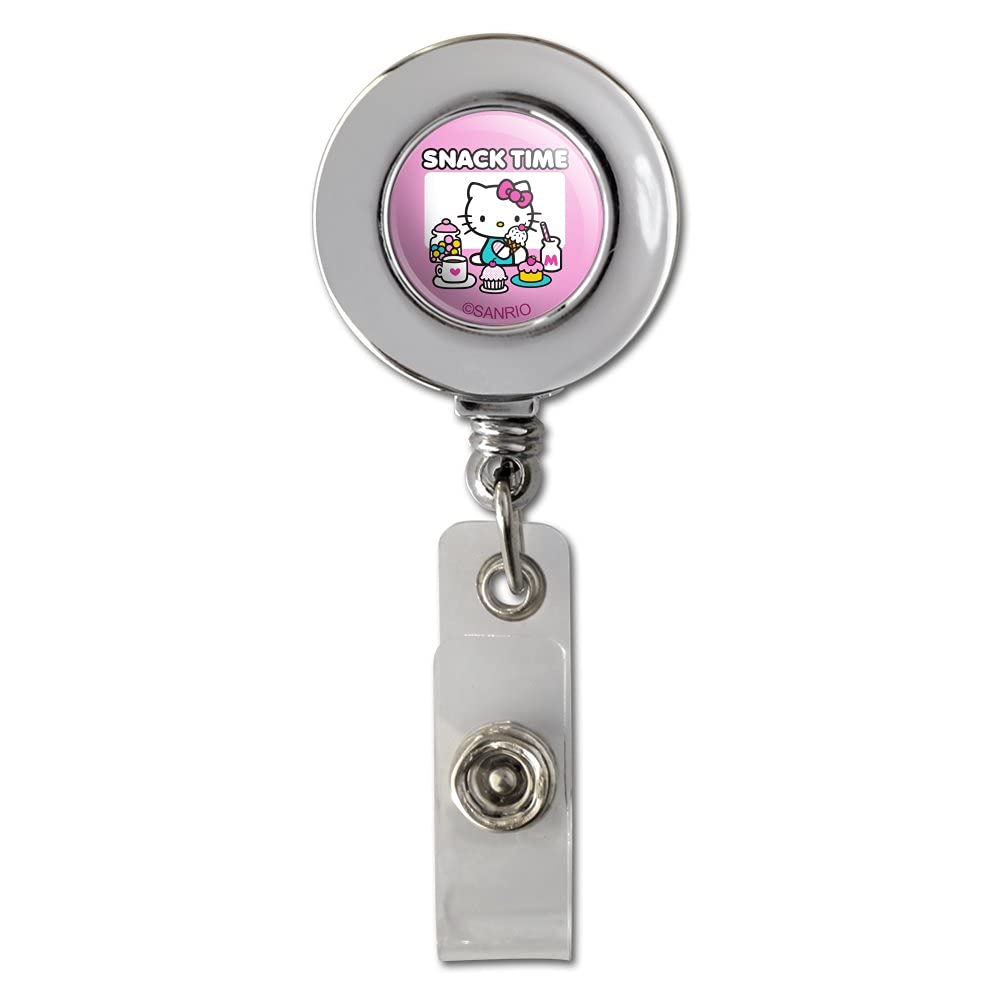 Hello Kitty Retractable ID Badge Holder - Cute Chrome Snack Time Design for Work, School & Events | Perfect for Nurses, Teachers & Office Professionals