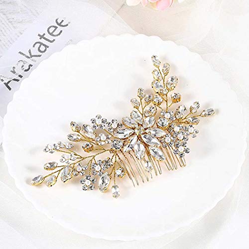 Elegant Crystal Pearl Bridal Hair Comb - Gold Wedding Hair Accessories for Bride, Women's Side Hairpiece - Perfect for Weddings, Prom, and Formal Events