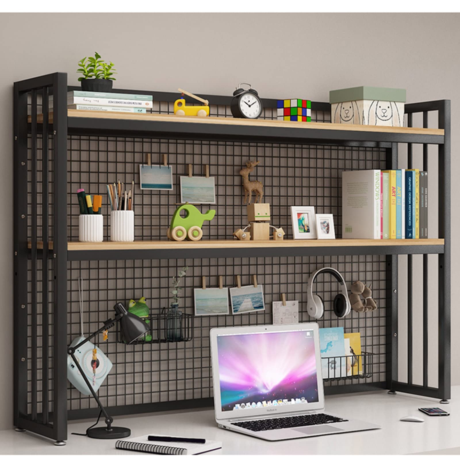 FPIGSHS Adjustable Desk Bookshelf Organizer Rack - 95cm Desktop Bookcase for Office & Home, Computer Desk Organizer with Storage Shelf for Books, Supplies & Accessories - Perfect for Workspace Organization & Display