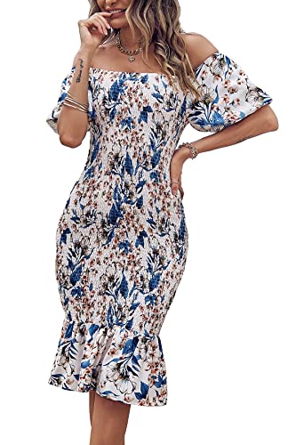 Floral White Blue
