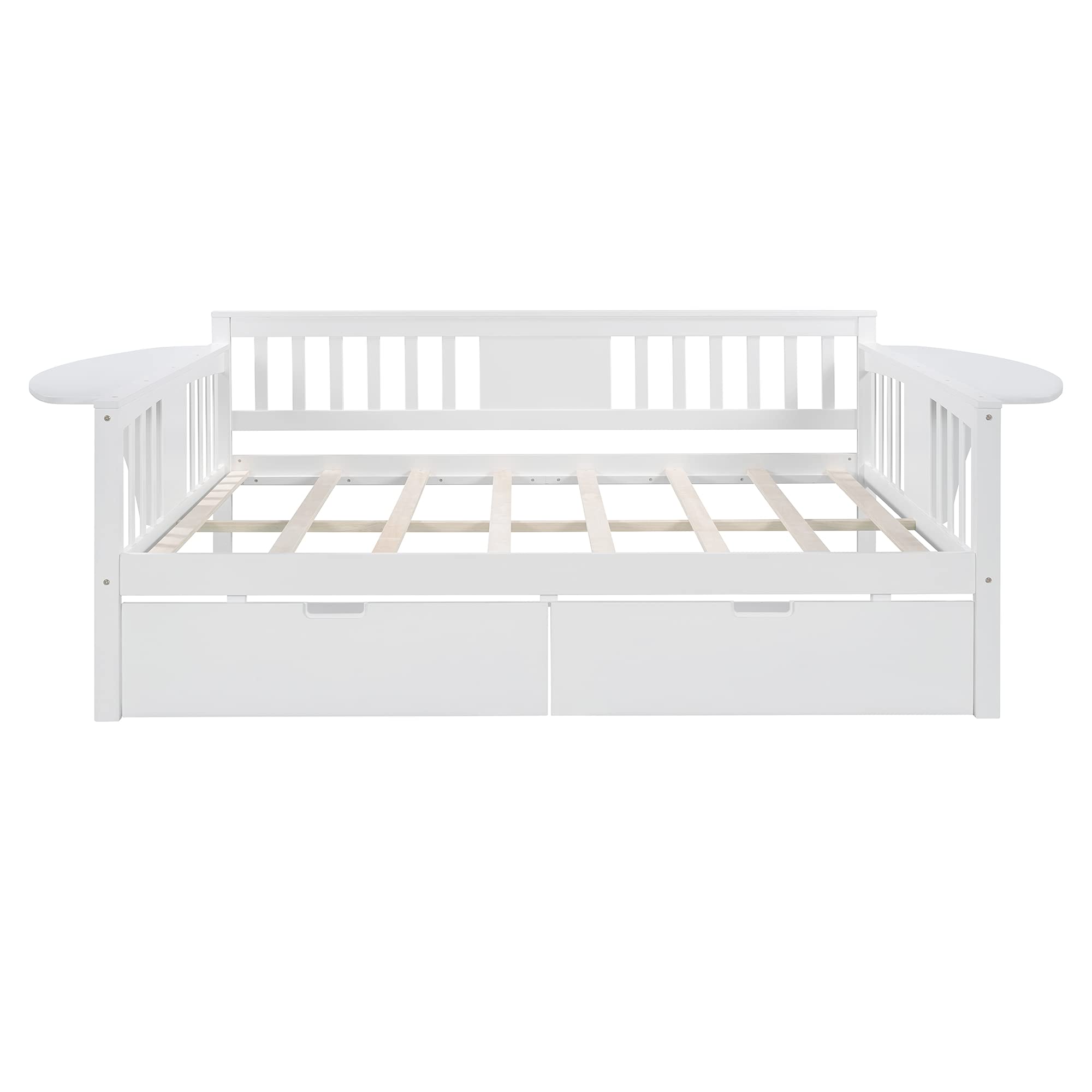 Harper & Bright Designs Full Size Daybed with Storage Drawers & Foldable Table - Wooden Sofa Bed Frame for Small Spaces, Guest Room, Living Room or Dorm (White, 2 Drawers) - Perfect for Sleepovers, Home Office & Space-Saving Solutions