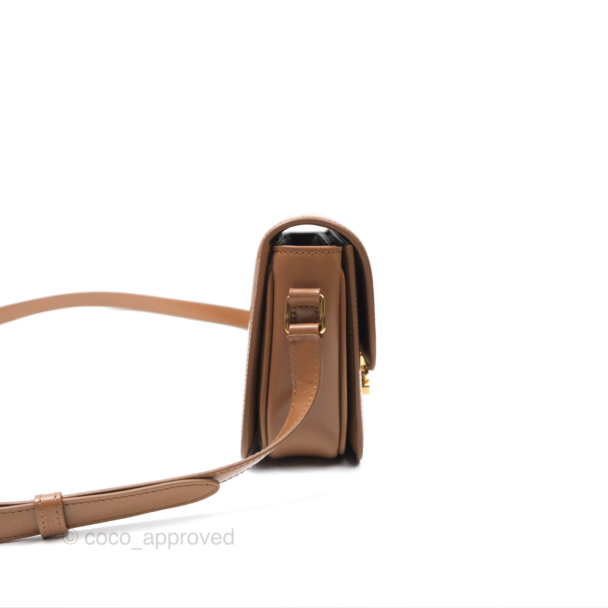 Celine Teen Triomphe Bag - Shiny Calfskin Leather Crossbody Purse in Bronze | Perfect for Date Night, Parties & Everyday Elegance
