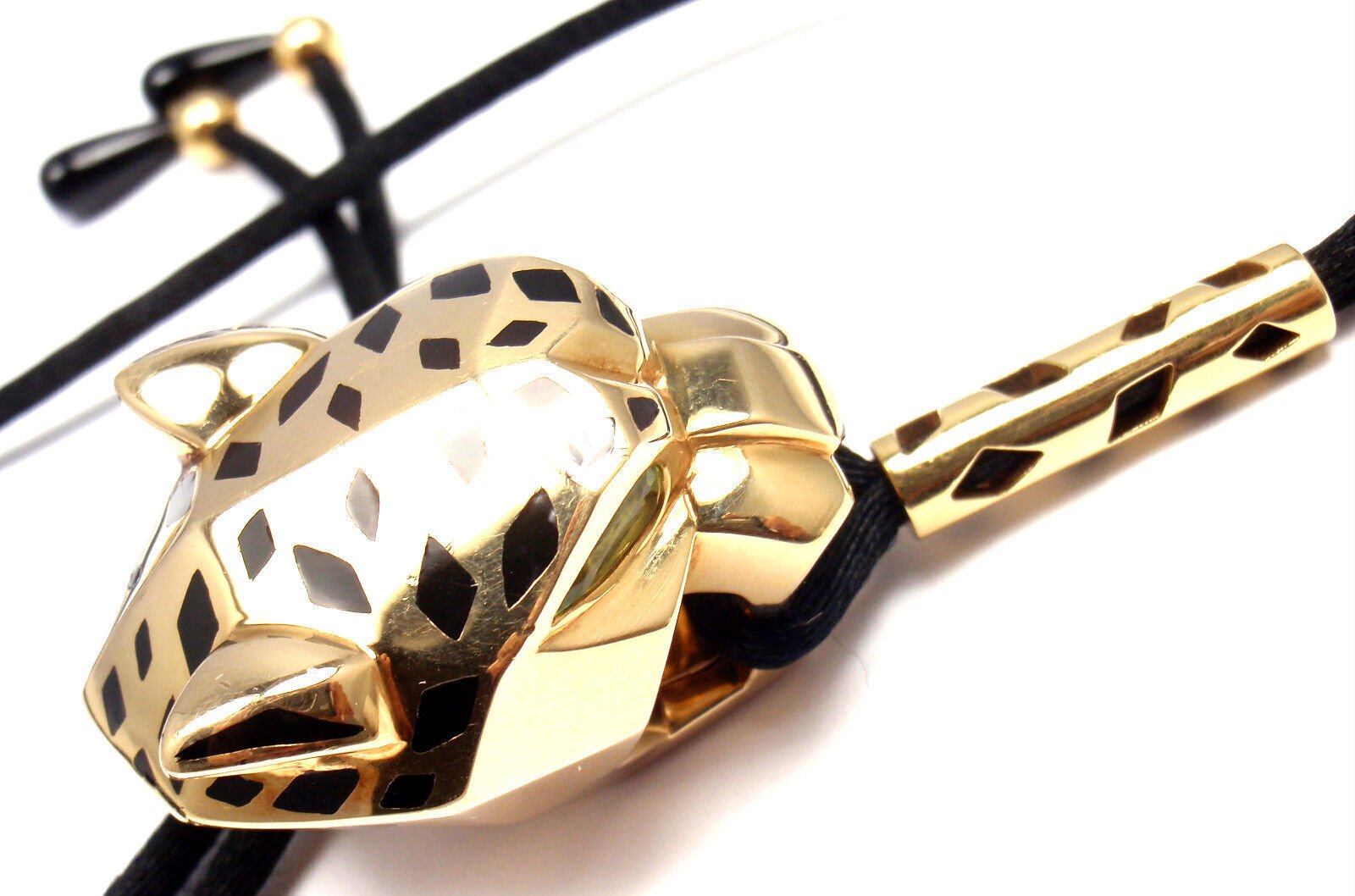 Authentic Cartier Panther Panthere 18k Yellow Gold Emerald Lacquer Cord Necklace - Luxury Jewelry for Women, Elegant Gift for Birthday & Anniversary | Perfect for Parties, Weddings & Special Occasions