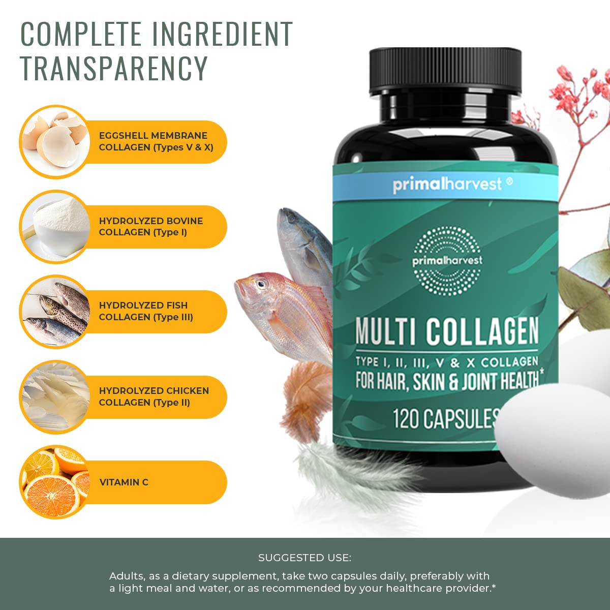 Primal Harvest Multivitamin & Collagen Supplement Bundle for Women & Men - Essential Vitamins & Collagen Peptides Pills for Hair, Skin & Joint Health - Perfect for Daily Wellness & Anti-Aging Routine
