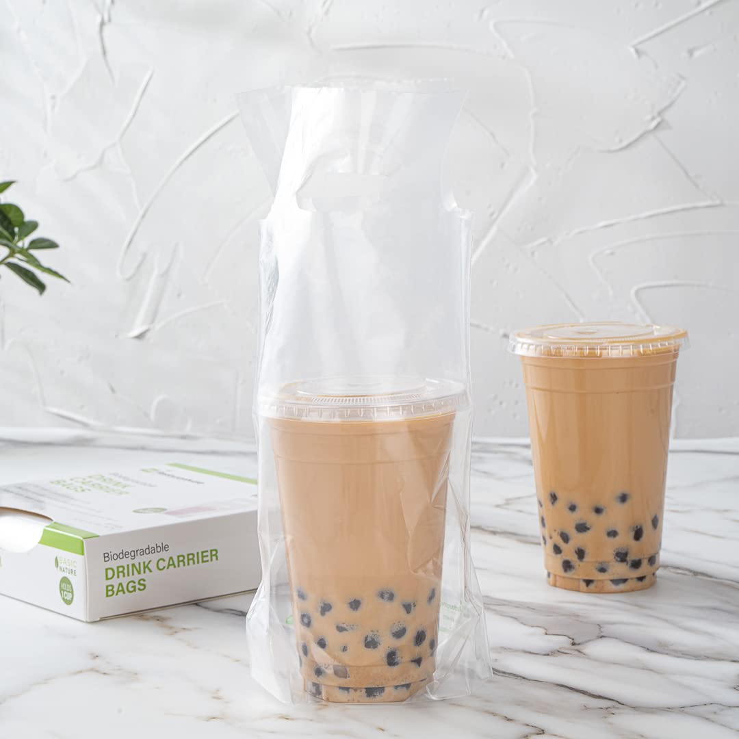 Restaurantware 100-Pack Clear Plastic Drink Carriers with Handles - Disposable Single Cup Delivery Bags for Coffee, Tea, Juice - Perfect for Takeout, Catering & Food Service Businesses