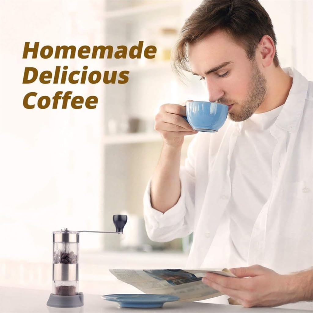 Premium Hand Coffee Grinder - Portable Manual Bean Grinder with Adjustable Coarseness for Espresso, French Press & Pour Over | Compact Household & Travel Coffee Machine for Fresh Ground Beans at Home, Office or Camping