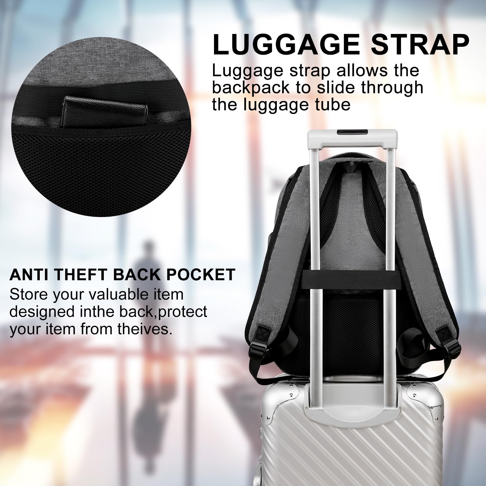 Durable 17.3 Inch Laptop Backpack for Women & Men - USB Charging Port School Backpack for High School & College Students - Large Grey Computer Bookbag - Perfect for Travel, Work & Daily Commute