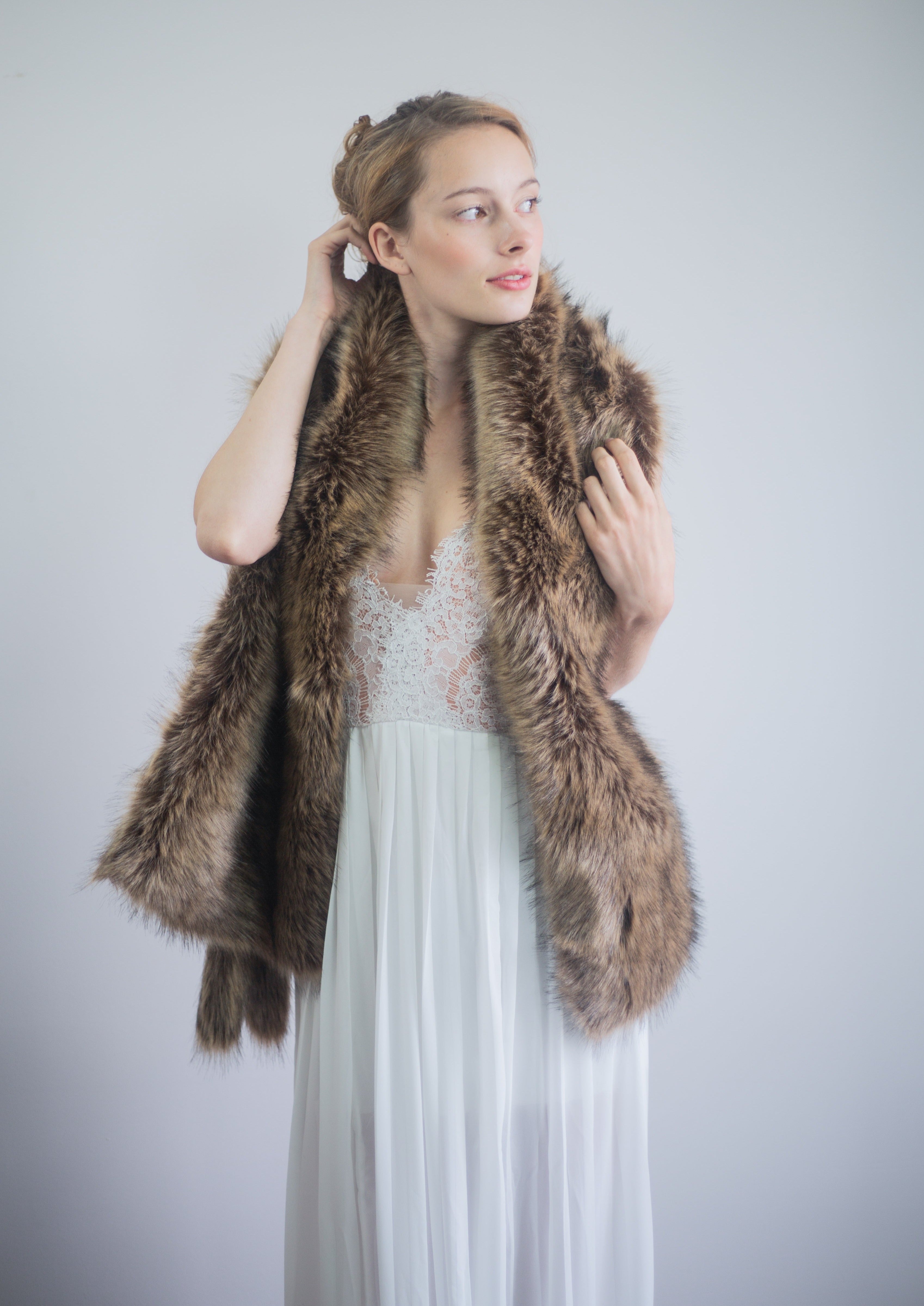 Luxury Brown Fur Shawl Wrap - Soft & Warm Winter Fashion Accessory for Women (Lilian Brw03) | Perfect for Evening Parties, Weddings & Cold Weather Outfits