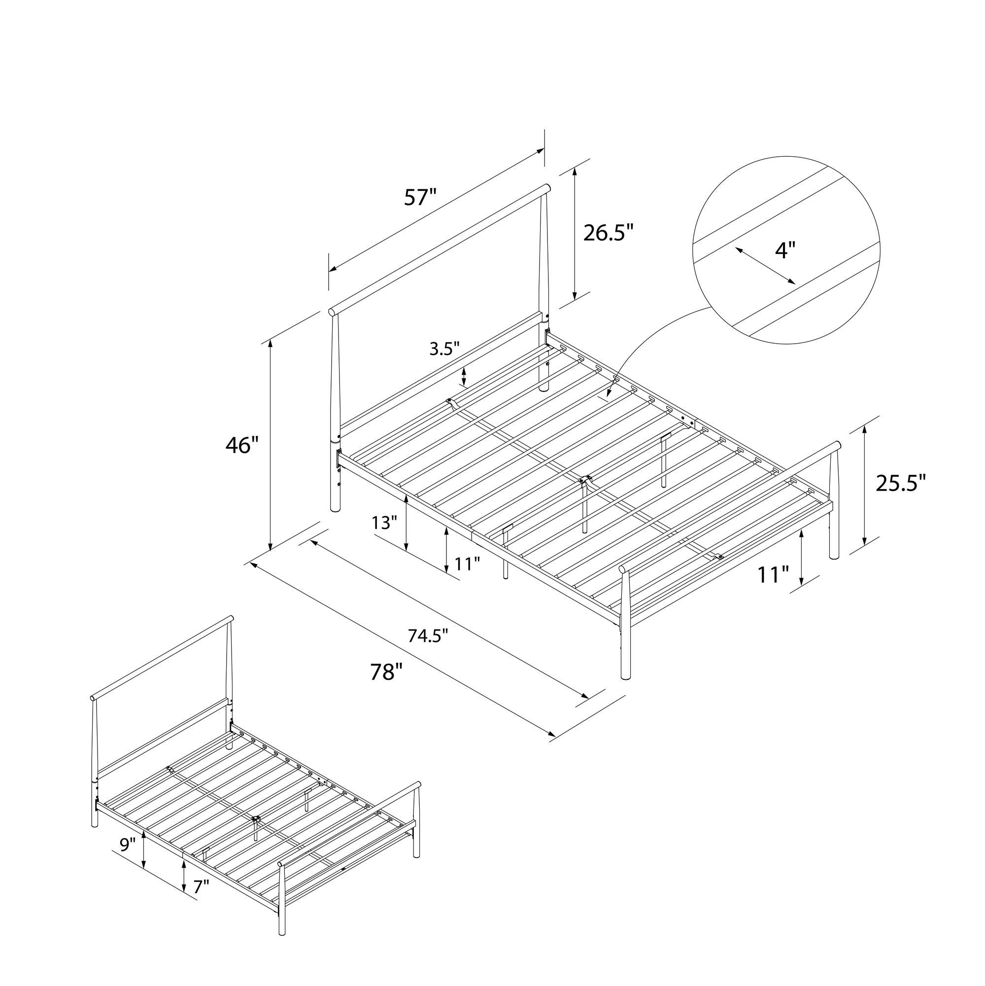 DHP Calixa Modern Metal Platform Bed Frame - Full Size, Industrial Minimalist Design, Black - Sturdy & Noise-Free Bed Base for Small Spaces & Urban Apartments