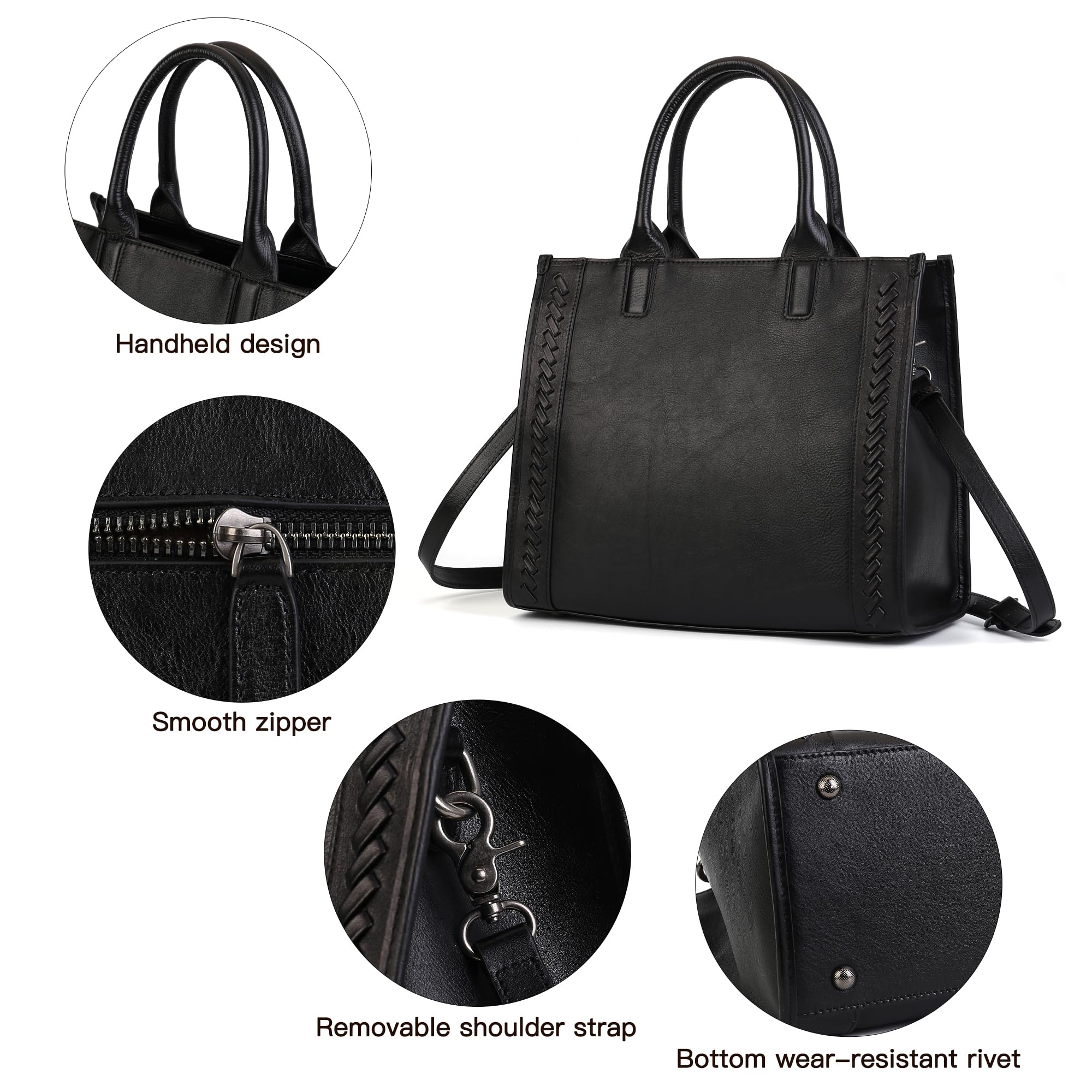 Genuine Leather Handbags for Women - Medium Size Satchel Tote Shoulder Crossbody Bag with Top Handle & Adjustable Strap | Perfect for Work, Travel & Everyday Use