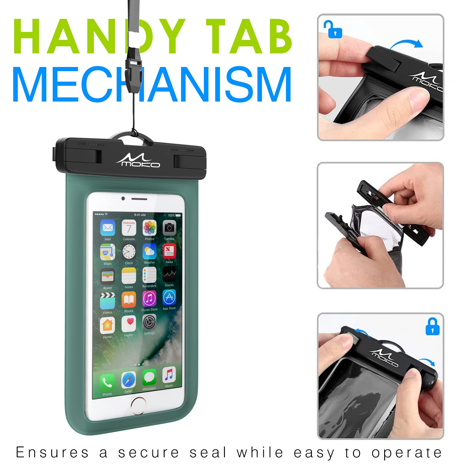 Waterproof Phone Pouch Case - IPX8 Dry Bag with Adjustable Lanyard & Armband for iPhone 16/15/14/13/12/11 Pro Max/X/Xr/Xs Max/SE 3 & Samsung S24/S23/S21/S20/S10/S9 - Military Green - Perfect for Swimming, Beach, Kayaking & Outdoor Activities