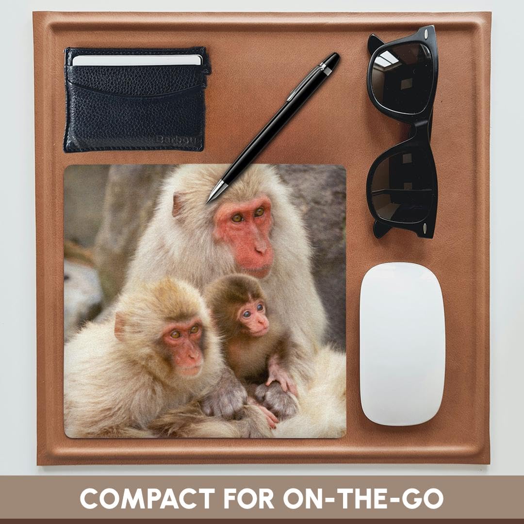 Japan Nagano Jigokudani Snow Monkey Family Mouse Pad - 8x8 Inches Non-Slip Desk Mat for Office & Gaming - Cute Wildlife Photography Design by Rob Tilley (AS15 RTI0487)