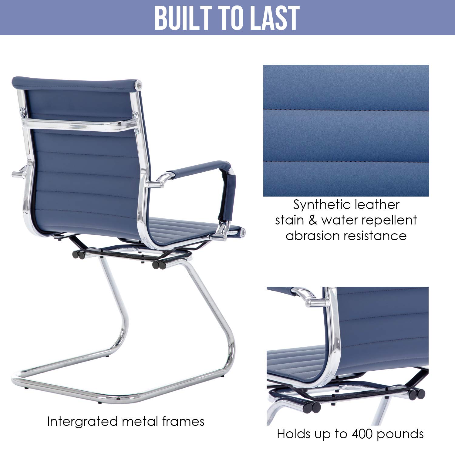 Wahson Office Guest Chairs - 4 Pack Navy Blue Leather Reception Chairs with Sled Base, Mid Back Conference Chairs for Waiting Room, Meeting, Lobby & Restroom - Perfect for Corporate Offices, Hotels, and Healthcare Facilities