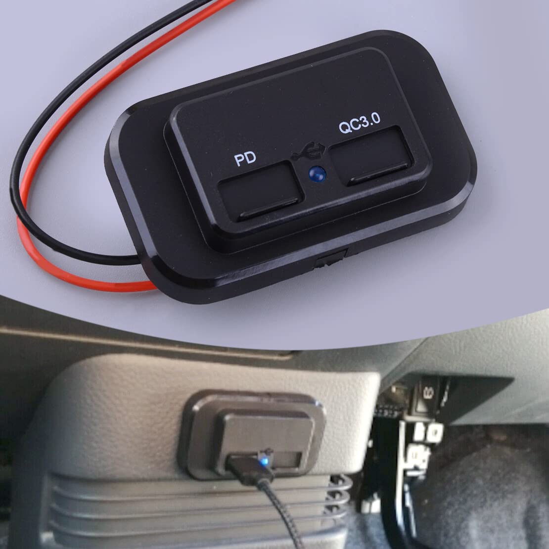 12V-24V 4.8A Dual USB Car Charger with PD & QC3.0 Fast Charging - Waterproof LED Power Outlet for Truck, Boat, RV - Perfect for Road Trips & Marine Adventures
