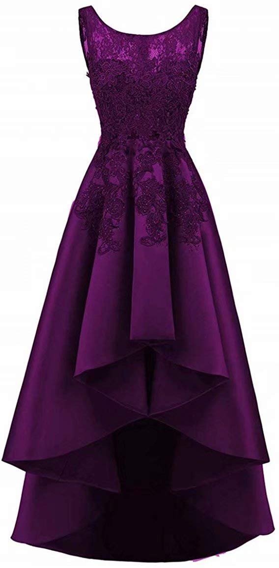 Judyfeel Women's Elegant Lace Appliques Scoop Neck Prom Gown High Low Hem Sleeveless Evening Dress for Homecoming, Wedding, Party & Special Occasions