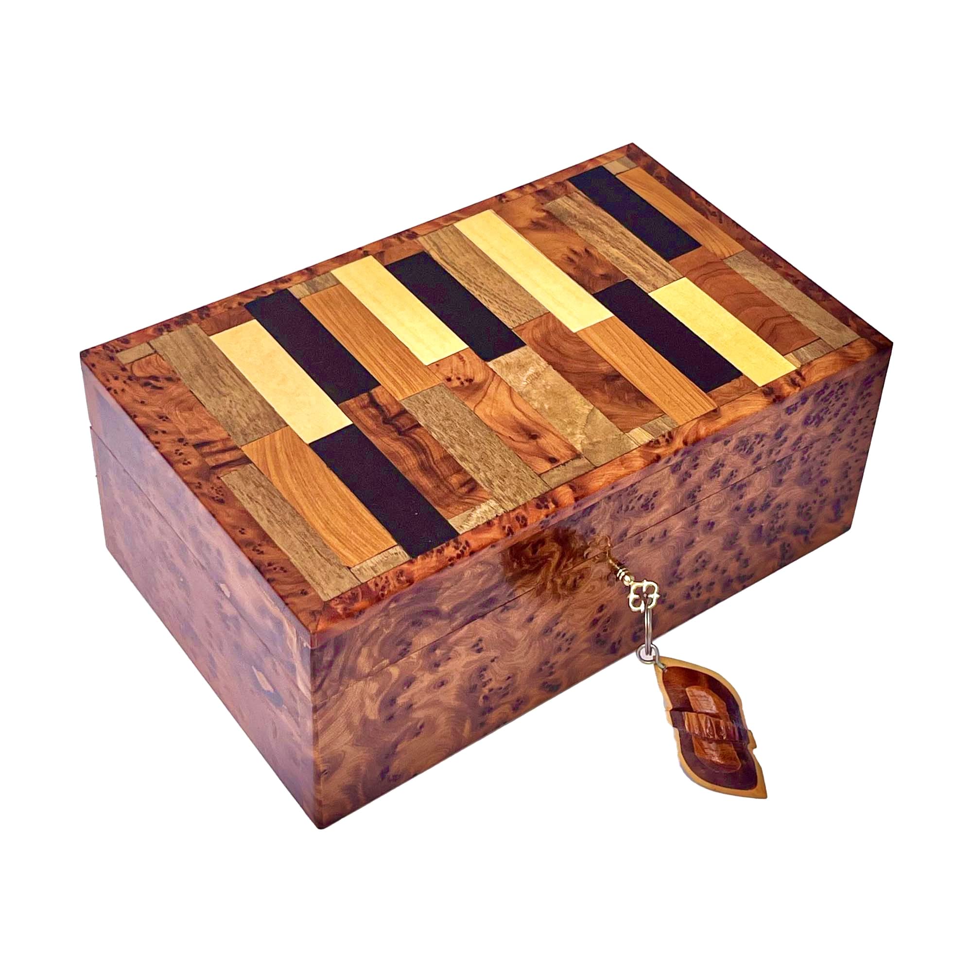 Bazaardi Hand-Carved Wooden Box with Hinged Lid - Multipurpose Keepsake Jewelry Storage Organizer, Decorative Art Thuya Wood Box with Lock (X-Large, Moroccan Wood Mosaic) - Perfect for Home Decor, Gift Giving & Jewelry Organization