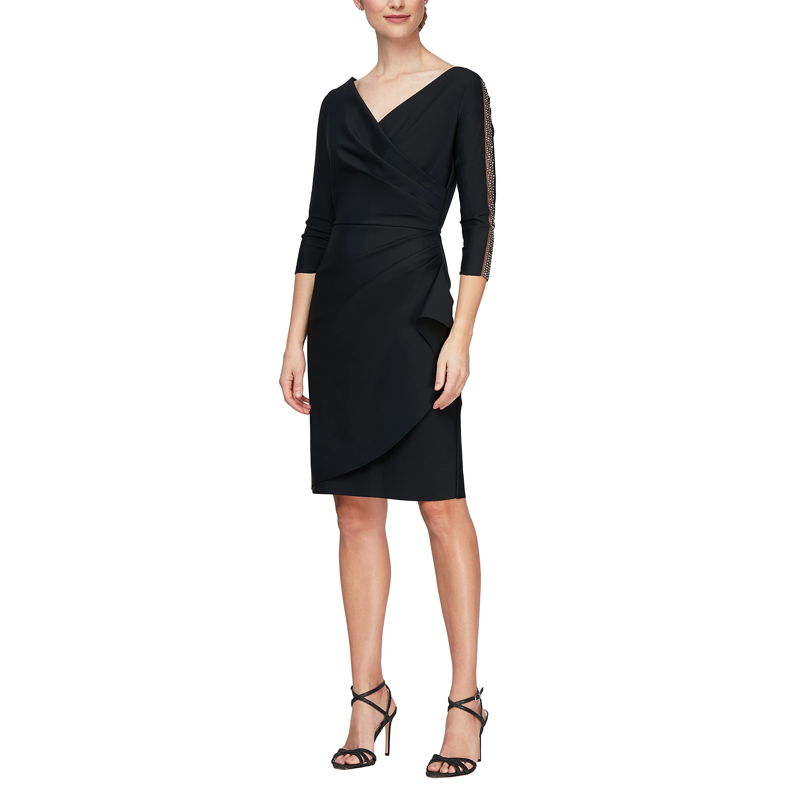Alex Evenings Women's Slimming Short Sheath Cocktail Dress 3/4 Sleeve - Wedding Guest, Party & Formal Occasions - Petite & Regular Sizes Available