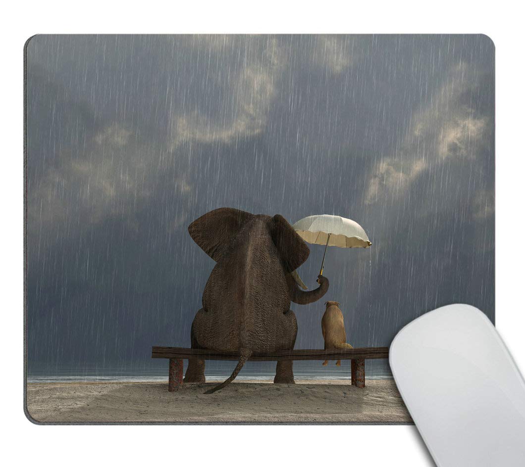 Custom Gaming Mouse Pad - Elephant & Dog Sitting Under Rain Design, Non-Slip Rubber Base, Large Rectangle Mousepad for PC/Laptop, Perfect Gift for Gamers & Coworkers - Office, Home & Gaming Setup Accessory