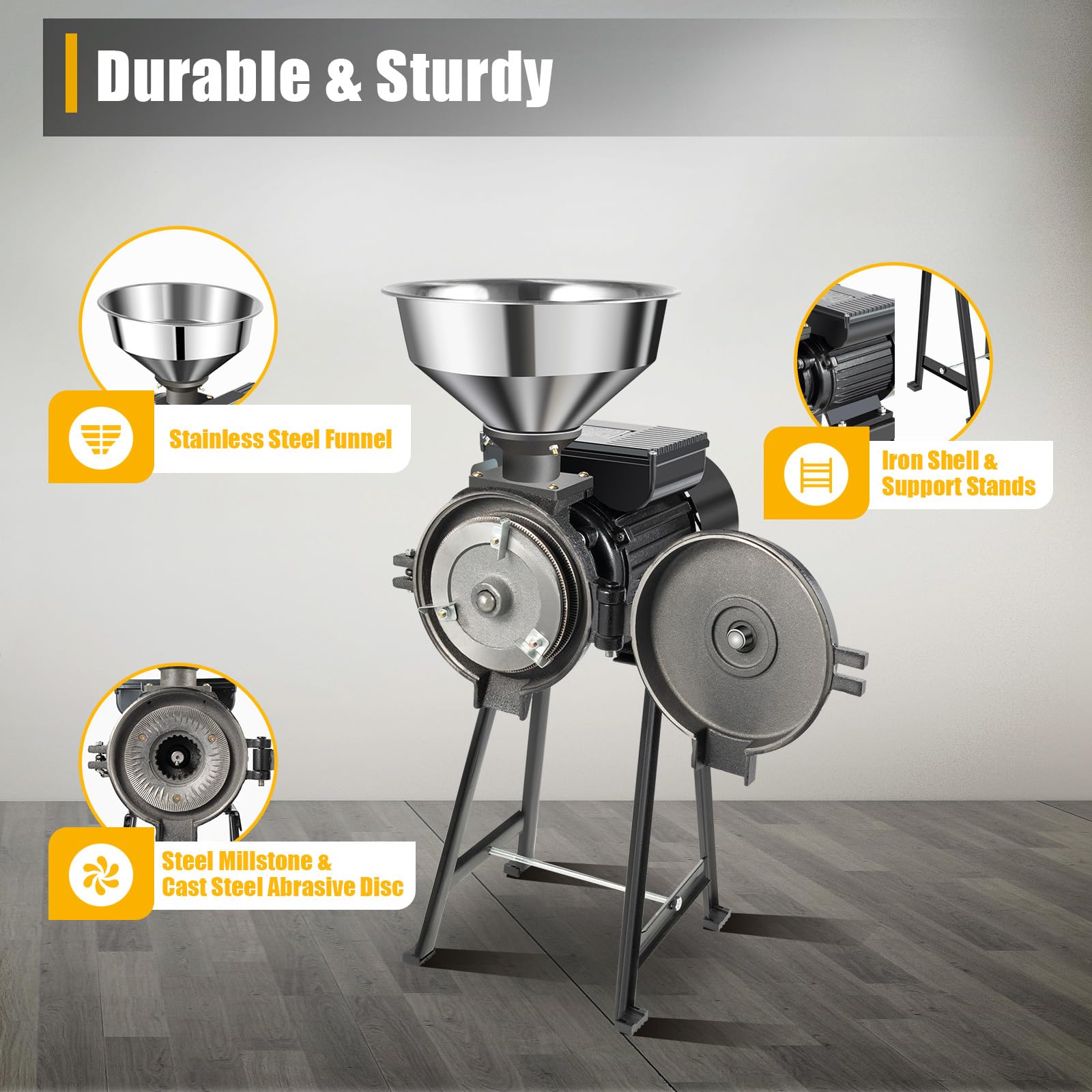 1500W Commercial Electric Grain Mill Grinder - Stainless Steel Wheat, Corn, Rice, Coffee Flour Milling Machine for Home & Bakery Use - 1400r/m, 110V (Perfect for Grinding Grains, Spices & Making Fresh Flour)