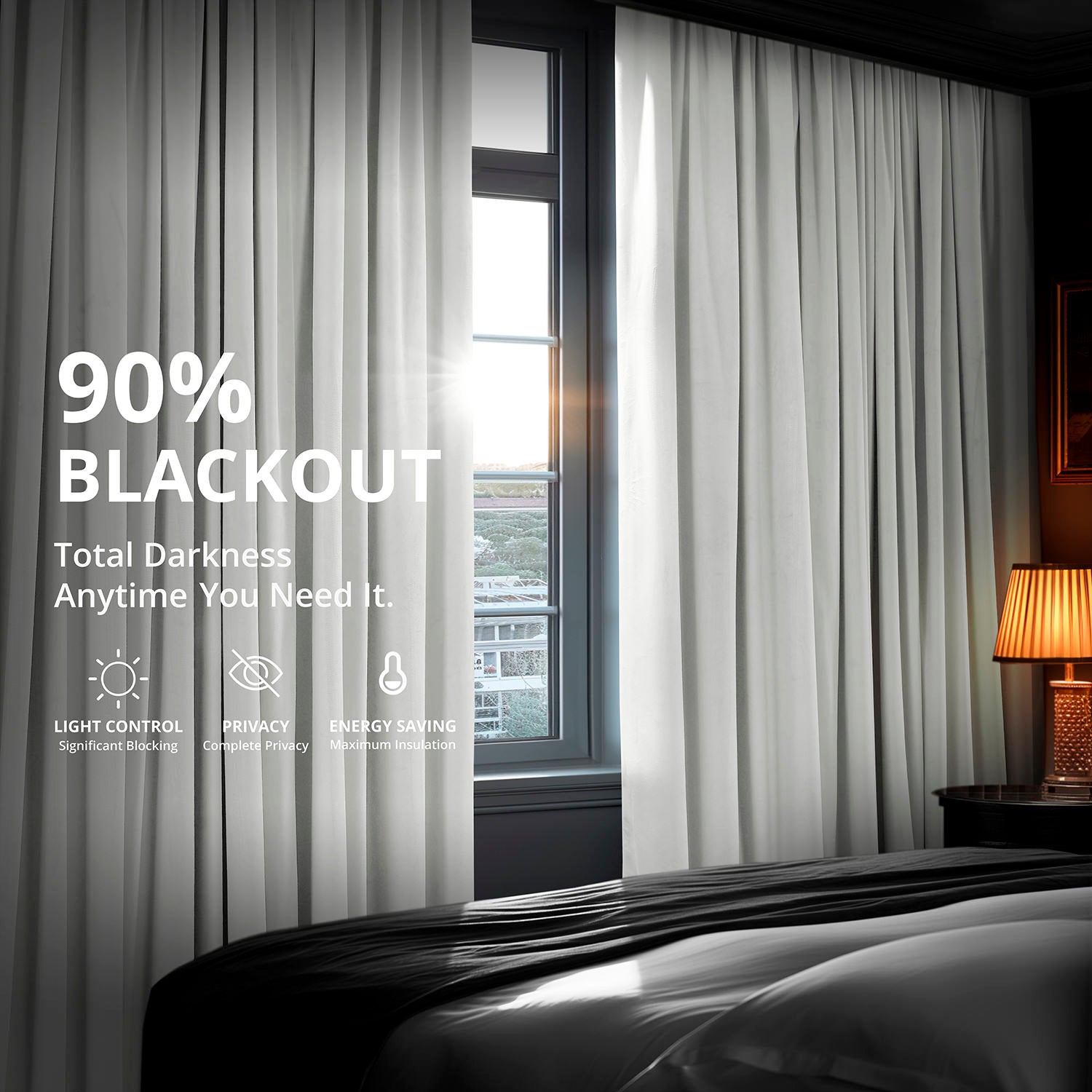 Premium White Signature Extra Wide Velvet Blackout Curtains for Bedroom & Living Room - Noise Reducing, Thermal Insulated, Light Blocking Window Drapes