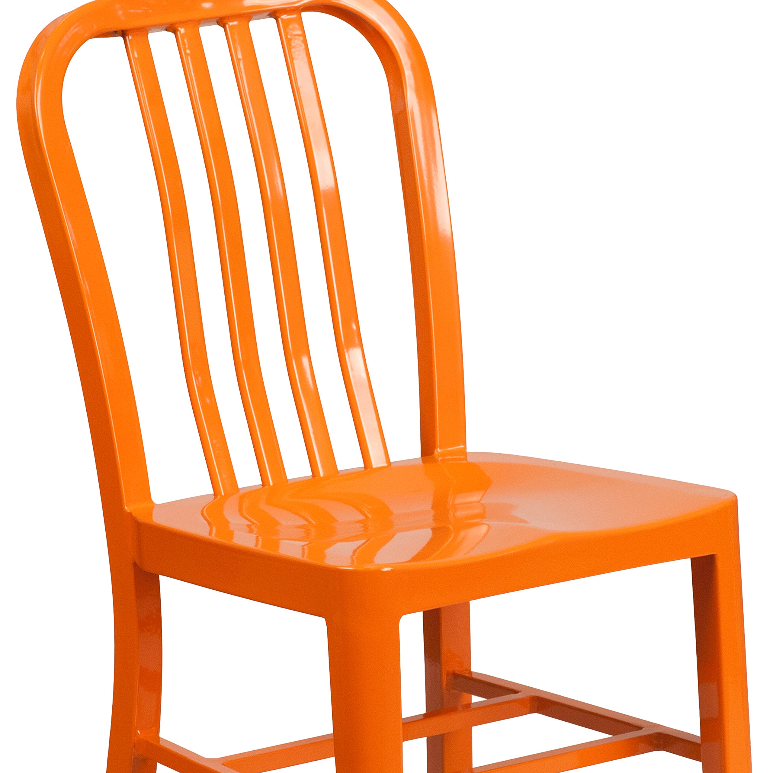 2 Pack Orange Metal Indoor-Outdoor Dining Chairs - Sturdy Kitchen & Restaurant Seating - Perfect for Patio, Cafe, Bistro & Home Decor