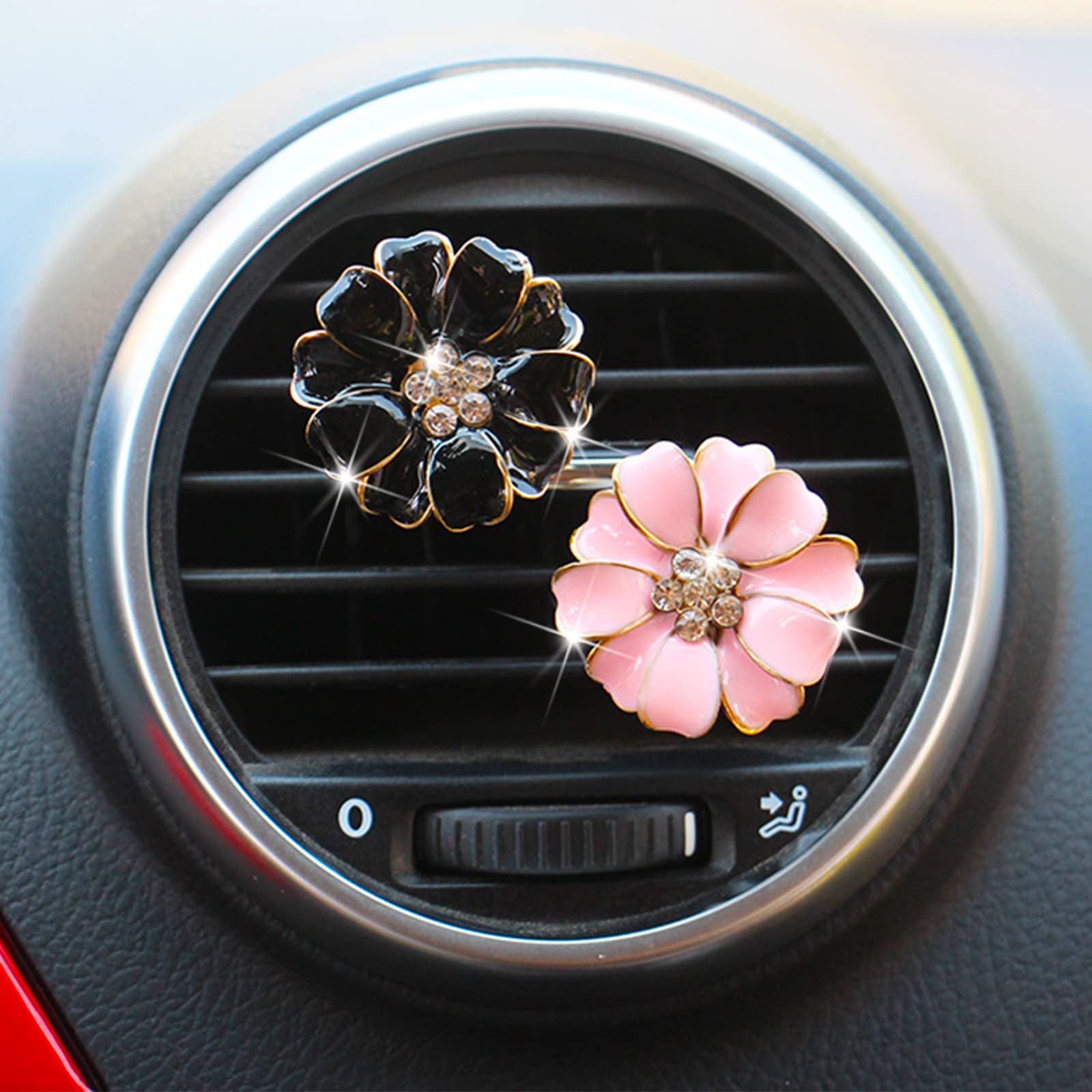2Pcs Daisy Flower Car Air Vent Clips - Cute Rhinestone Car Air Freshener Decorations for Women & Girls | Car Interior Accessories for Home, Office & Travel