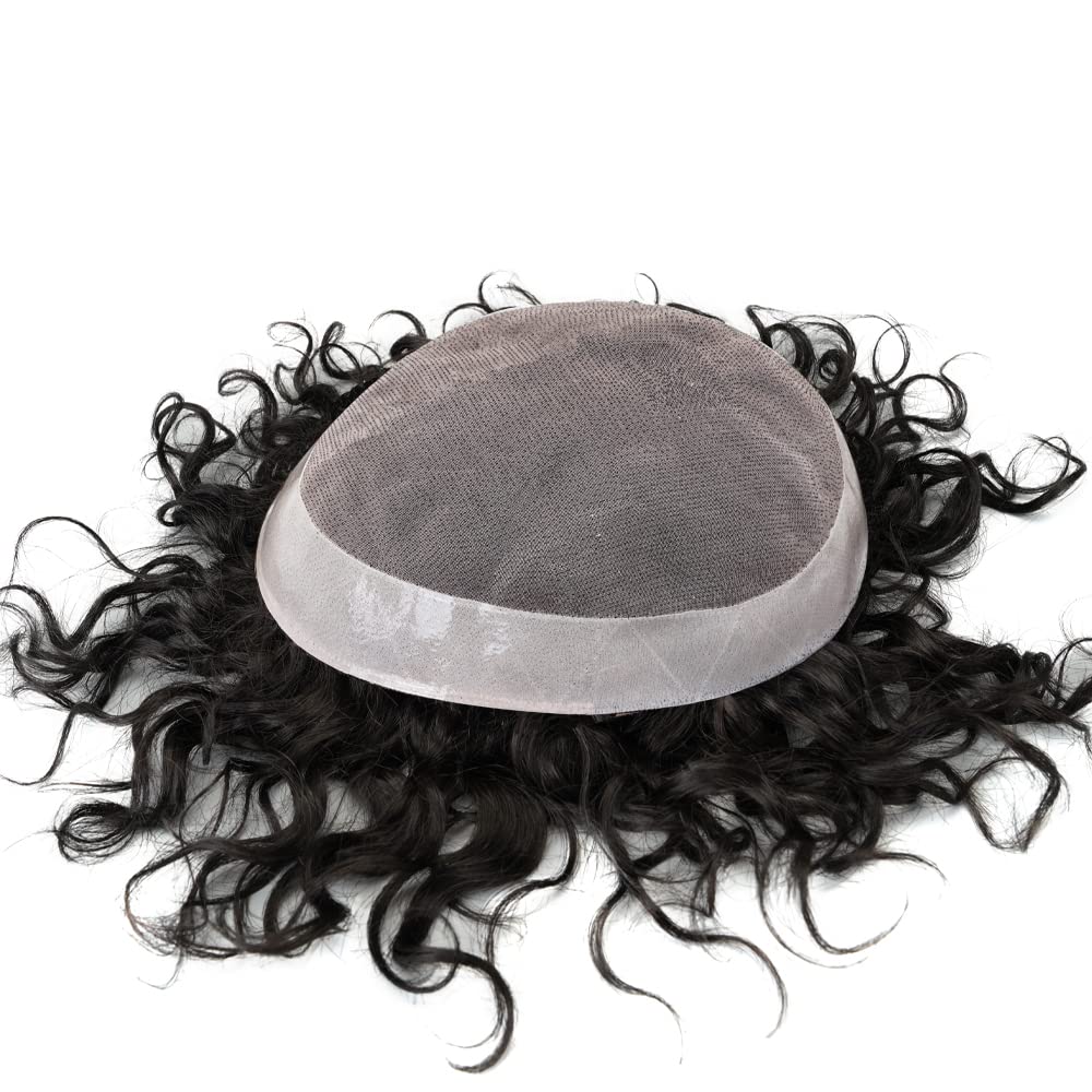 Lordhair 100% Human Hair Men's Toupee - 7x9 Inch Curly Lace Front Hair System with PU Base (20mm) - Natural Looking Hair Replacement for Thinning Hair & Baldness - Perfect for Daily Wear, Special Occasions & Styling