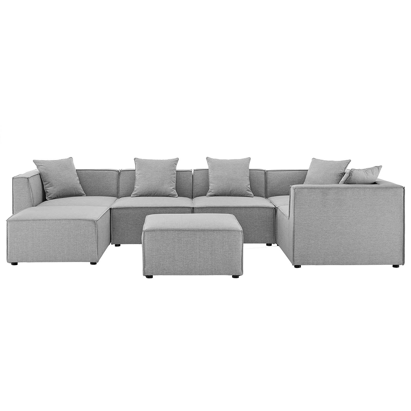 Modern Grey Fabric Lounge Sectional Sofa Set for Outdoor Patio, Balcony, Cafe, Bistro, Garden, and Hotel Spaces