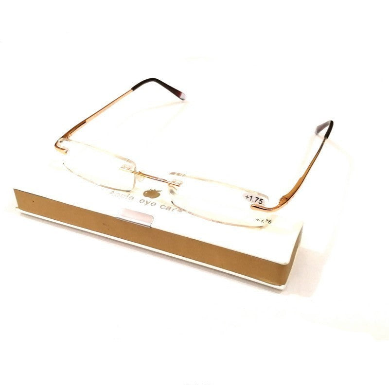 Premium Crystal Slim Rimless Reading Glasses +1.00 Strength - Gold Frame for Women & Men - Lightweight & Stylish for Reading, Office, and Computer Use