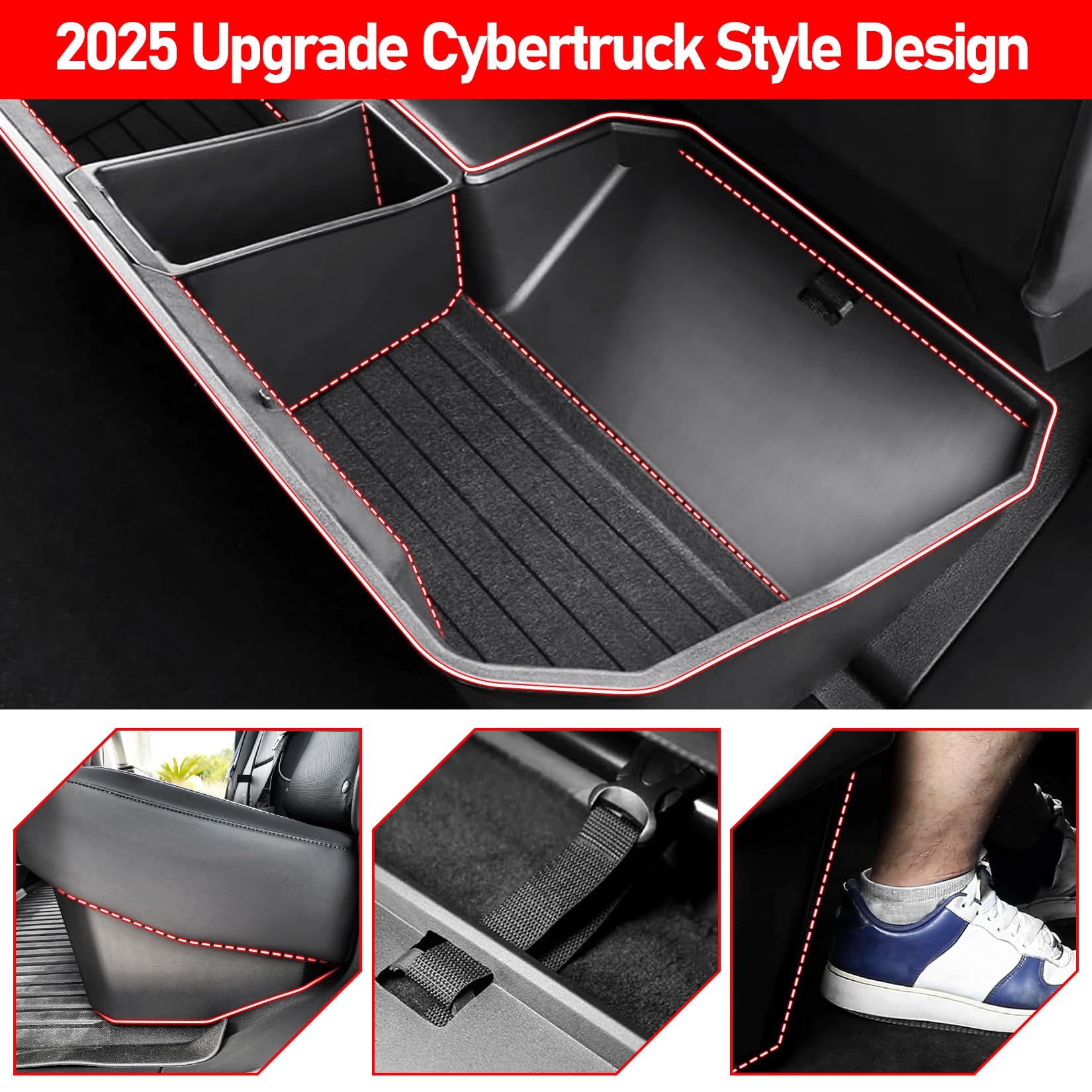 Tesla Cybertruck 2024 Rear Under Seat Storage Box - Black Hidden Organizer Bin for Second Row | Underseat Storage Accessories for Tools, Emergency Kits & Car Essentials