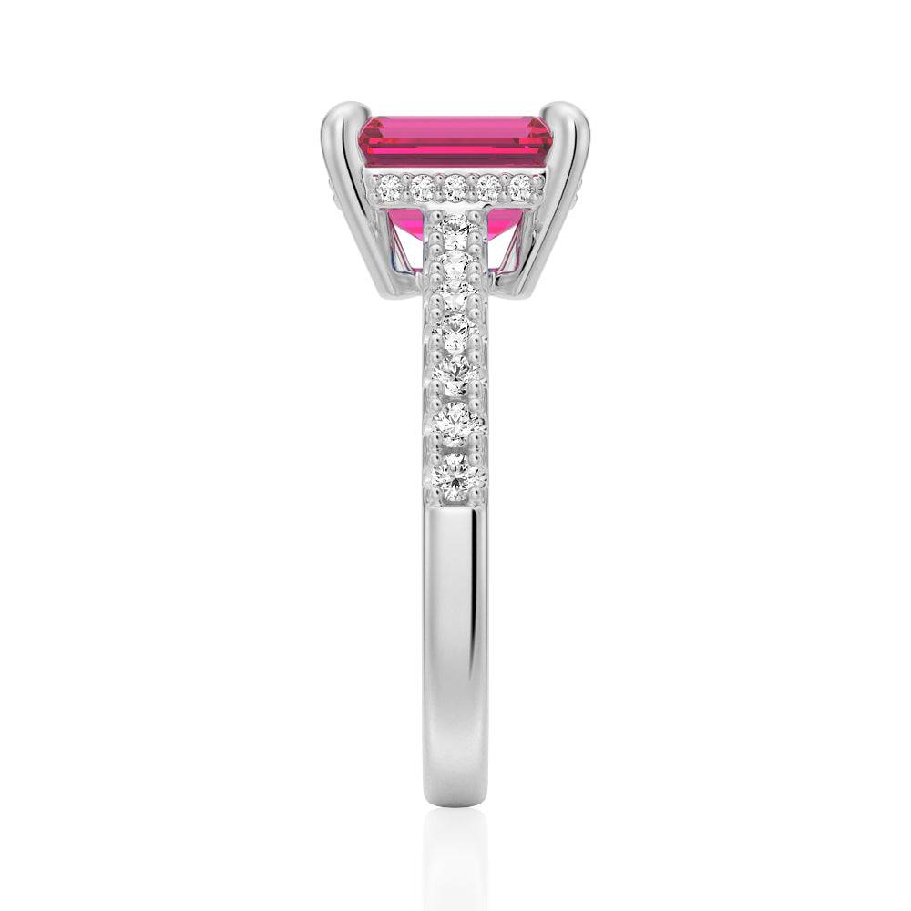 3 CT. Lab Grown Ruby Engagement Ring with Side Stones & Hidden Halo - Perfect for Proposals, Anniversaries & Special Occasions